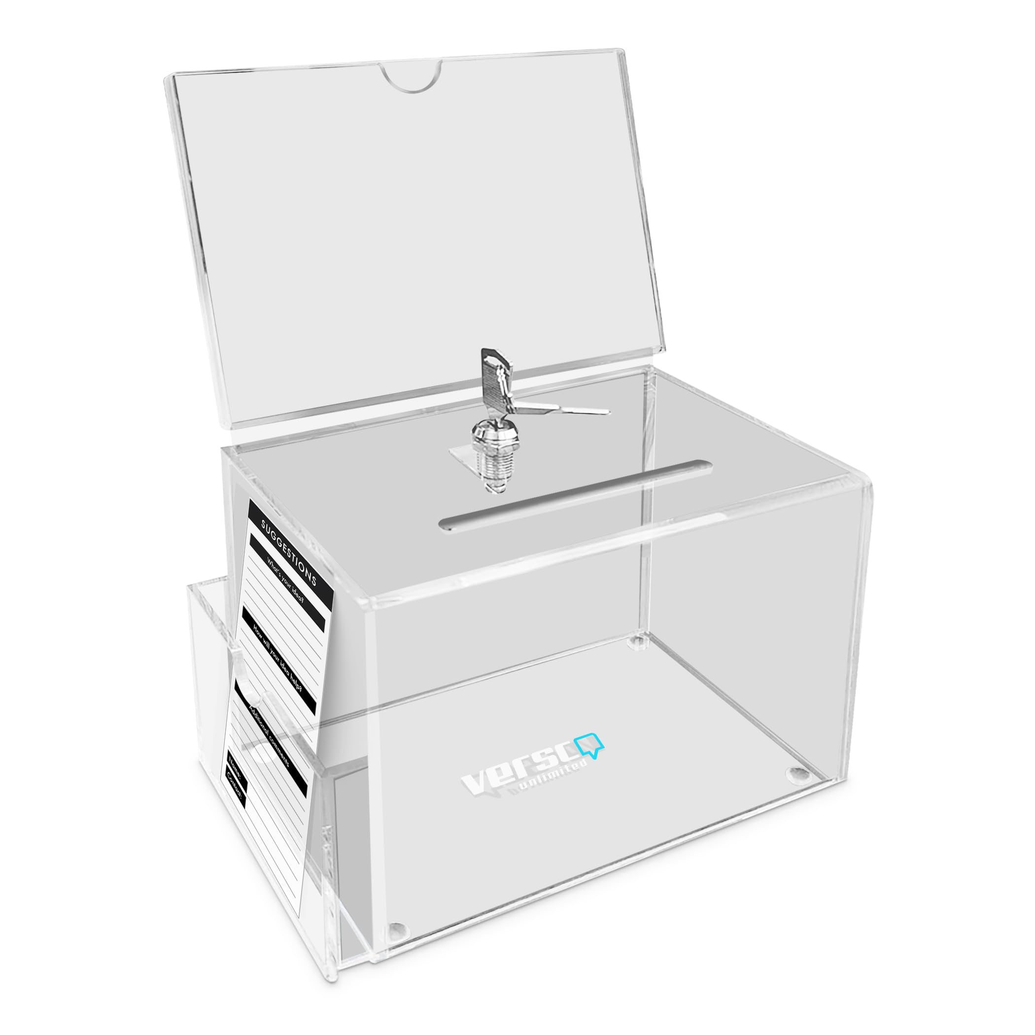 Lockable Clear Acrylic Donation Box with Shelf & Sign Holder - 6.3x4x4.2 Inch Secure Money Collection Box for Fundraising, Tips, Ballots - Ideal for Schools, Charity Events, Businesses & Retail Stores - Perfect for Cash Donations, Voting, Employee Tips & Customer Feedback