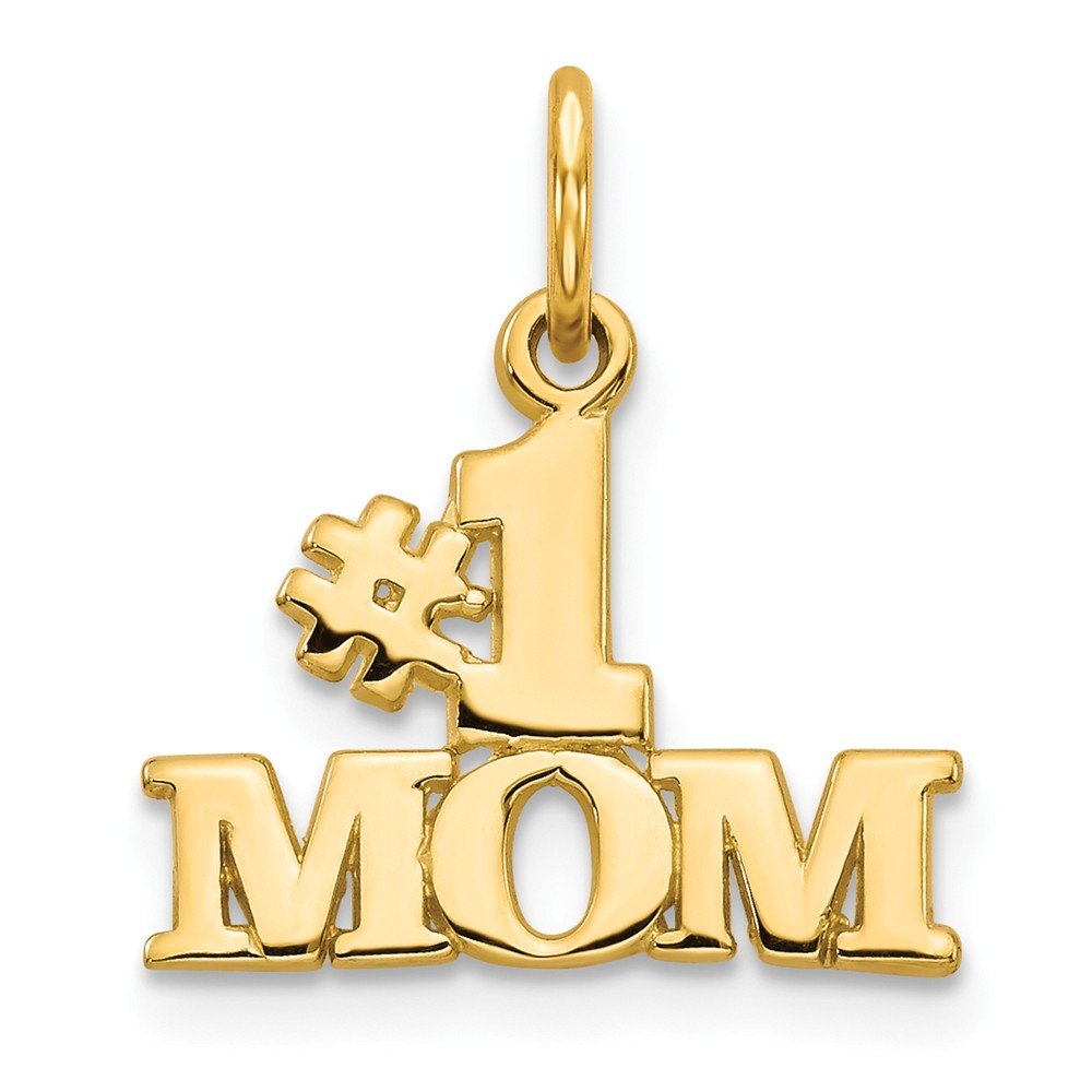 14K Solid Yellow Gold Number One Mom Charm Pendant - 18mm x 15mm - Perfect Gift for Mother's Day, Birthday & Special Occasions