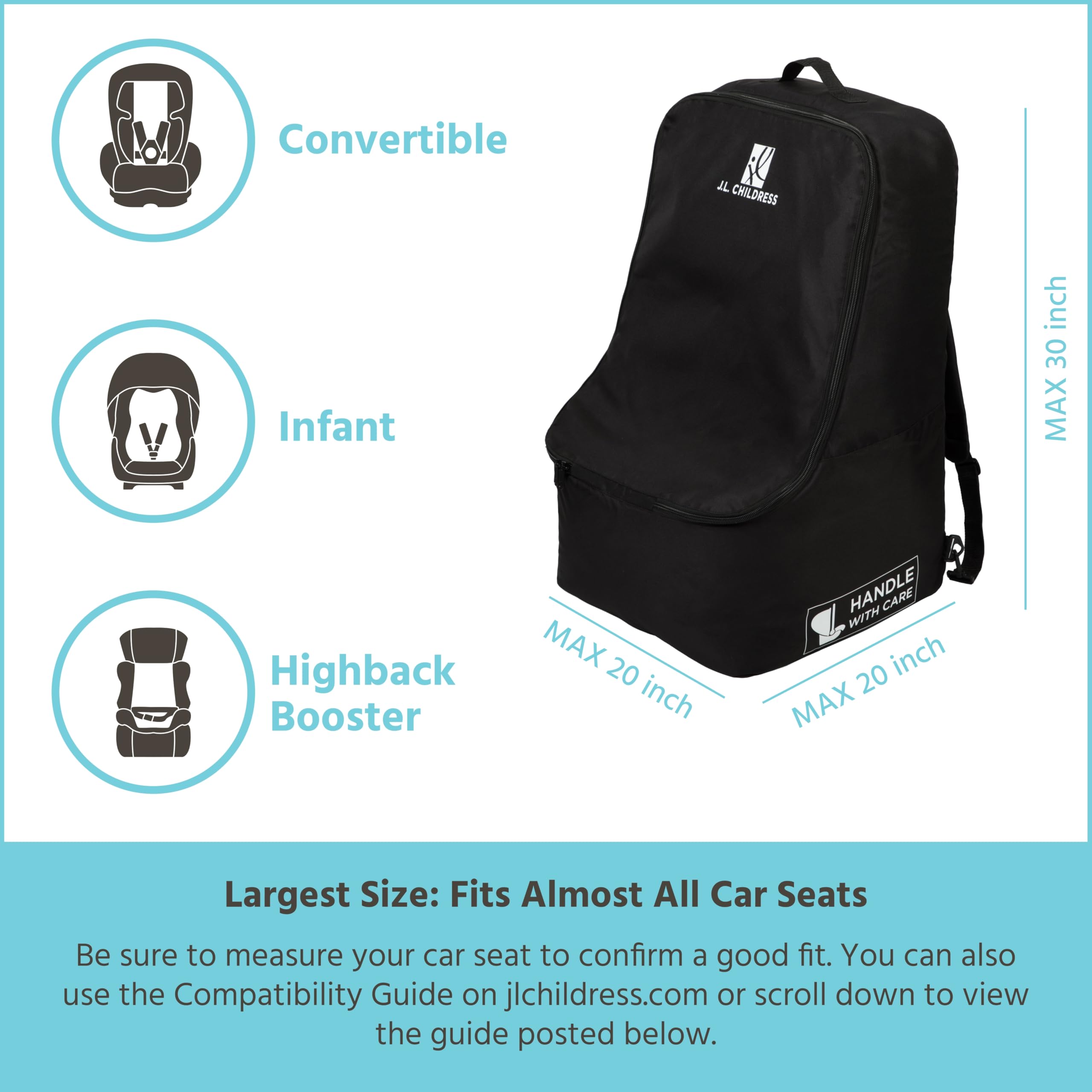 J.L. Childress Premium Deluxe Backpack Car Seat Travel Bag with Thick Padding & AirTag Holder - Universal Airplane Travel Bag for Baby Car Seats, Infant Carriers & Booster Seats - Perfect for Family Vacations, Road Trips & Air Travel - Black