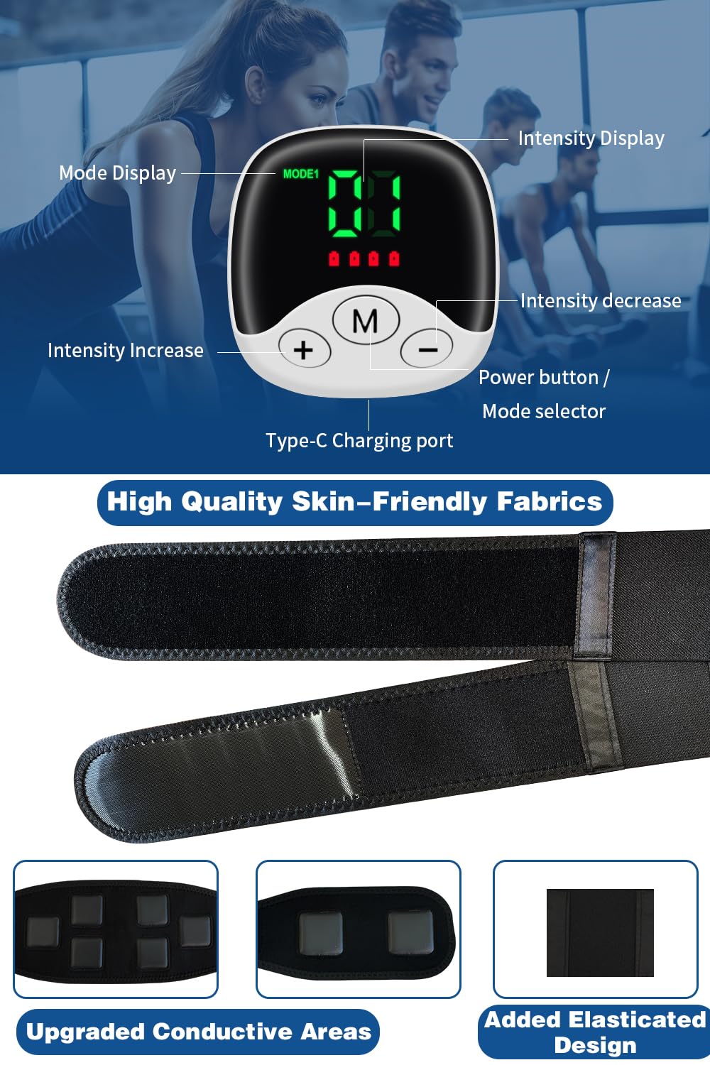 Ab Stimulator Muscle Toner - EMS Abdominal Toning Belt for Men & Women | Black | Workout & Fitness Training Device for Home Gym & Office Use