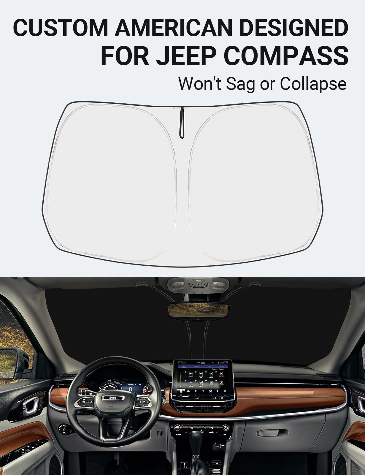 2025 Upgrade Proadsy Front Windshield Sun Shade - Foldable Sunshade Protector & Sun Visor - Custom Fit for 2017-2025 Jeep Compass - UV Protection & Heat Blocking for Summer Driving & Parking