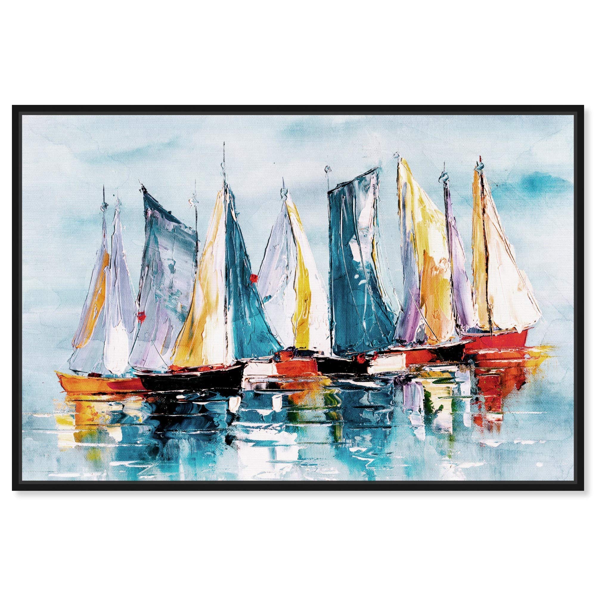 Beautiful Boat Day Nautical Coastal Wall Art Canvas Print - 45x30 Inches Blue & Orange Home Décor by Oliver Gal Artist Co. - Perfect for Beach House, Living Room & Office Decor