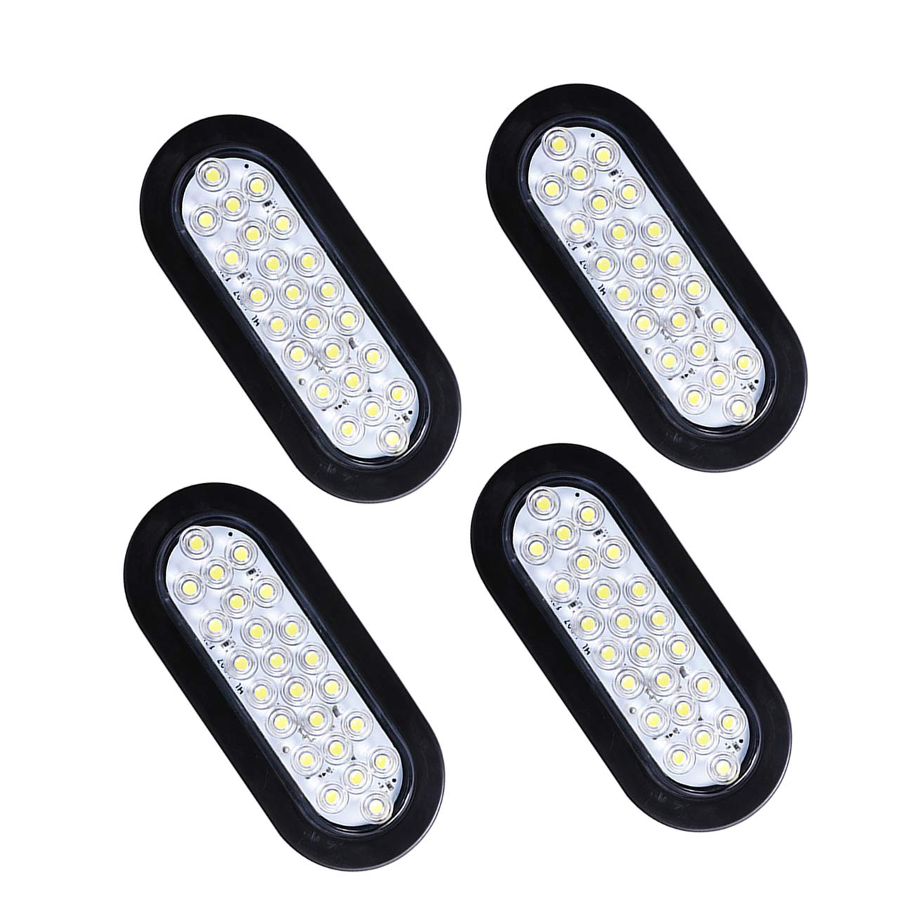 NPAUTO 6 Inch Oval LED Trailer Lights - 24 White LED Reverse Backup Lights, Waterproof Stop Turn Tail Lights for RV, Trucks, Trailers, Boats & Campers