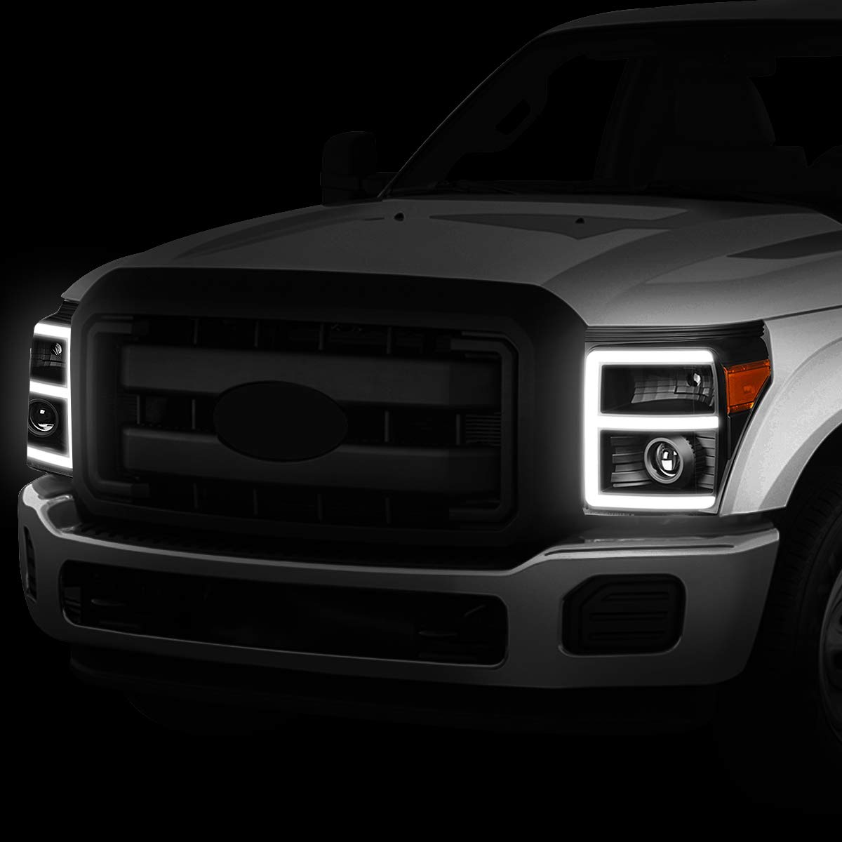 DNA Motoring HL-HPL-LED-FSU13-BK-AM-T2 LED Projector Headlights - DRL Daytime Running Lights - Black Housing - Direct Replacement for Cars & Trucks - Perfect for Night Driving & Off-Road Adventures