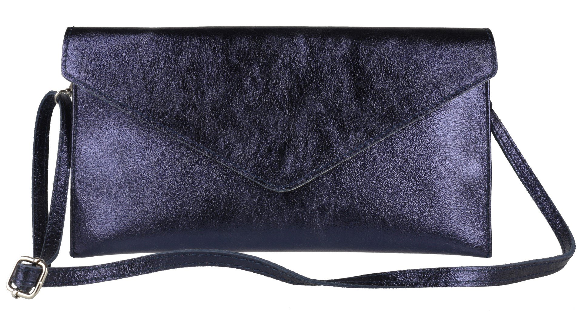 Stylish Italian Leather Metallic Shimmer Envelope Clutch Bag for Women - Elegant Evening Party, Wedding & Date Night Accessory