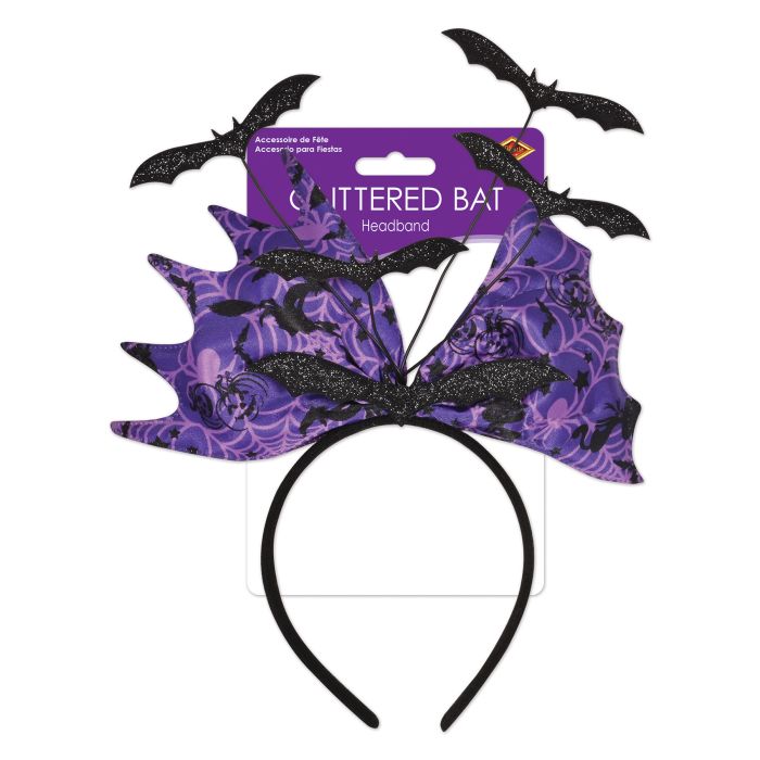 12 Pack Beistle Glittered Bat Headbands for Halloween Party, Cosplay & Costume Accessories - Sparkling Bat Ear Headbands for Women, Girls & Kids