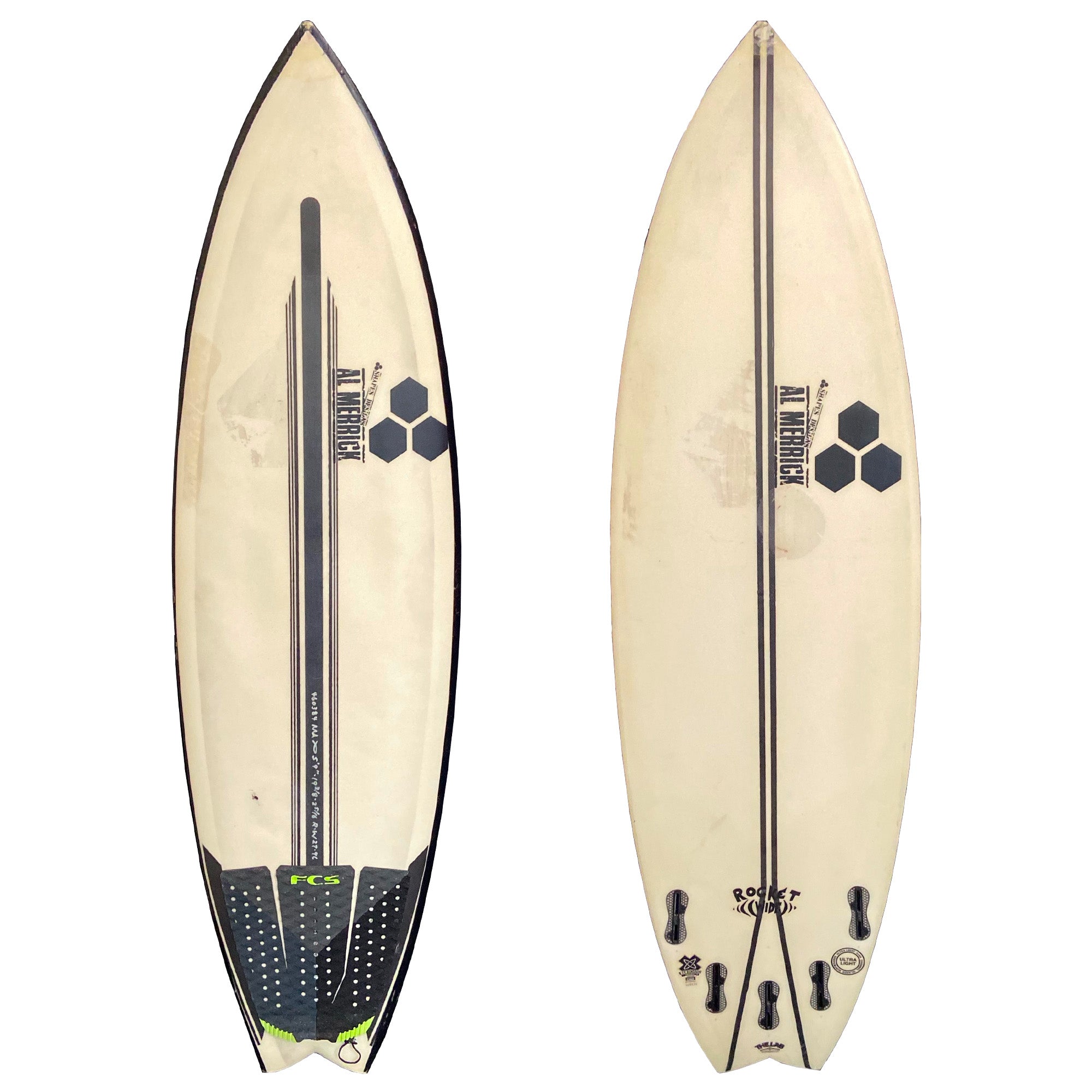 Channel Islands Rocket Wide 5'9 Surfboard with FCS II Fin System - Perfect for Intermediate Surfers & Beach Waves