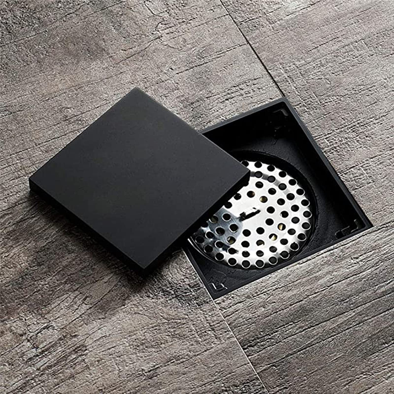 4 Inch Square Shower Drain - Heavy Duty Brass Floor Drain with Black Finish - Hidden Shower Waste Drain for Bathroom & Wet Room Installation - Perfect for Modern Tile Showers and Walk-In Shower Designs