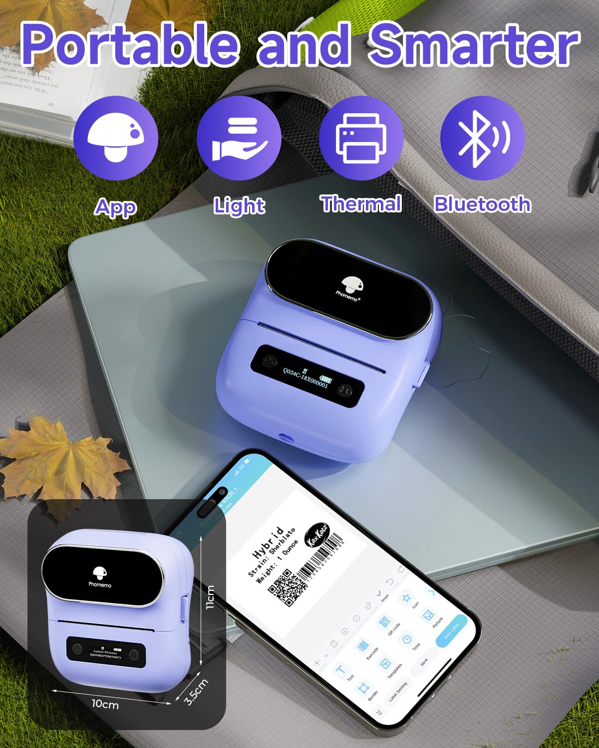 Phomemo M220 Bluetooth Thermal Label Printer - Wireless Barcode, Address & Mailing Label Maker for Home, Small Business & Clothing Stores | Portable Purple Label Machine with 1 Roll Included | Perfect for Shipping, Inventory & Organization