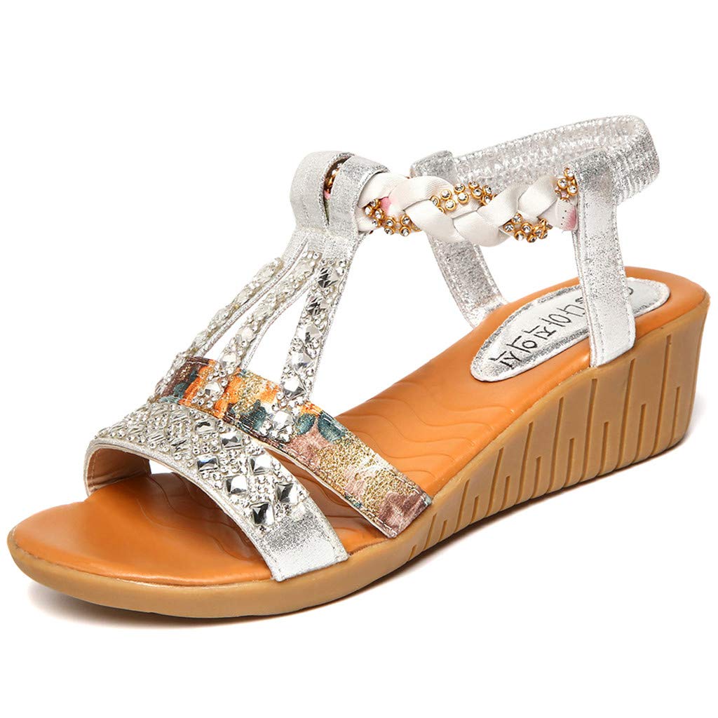 Women's Summer Crystal Bling Wedge Sandals - Roman Style Beach Shoes with Rhinestones for Ladies | Perfect for Vacation, Pool Party & Casual Outings