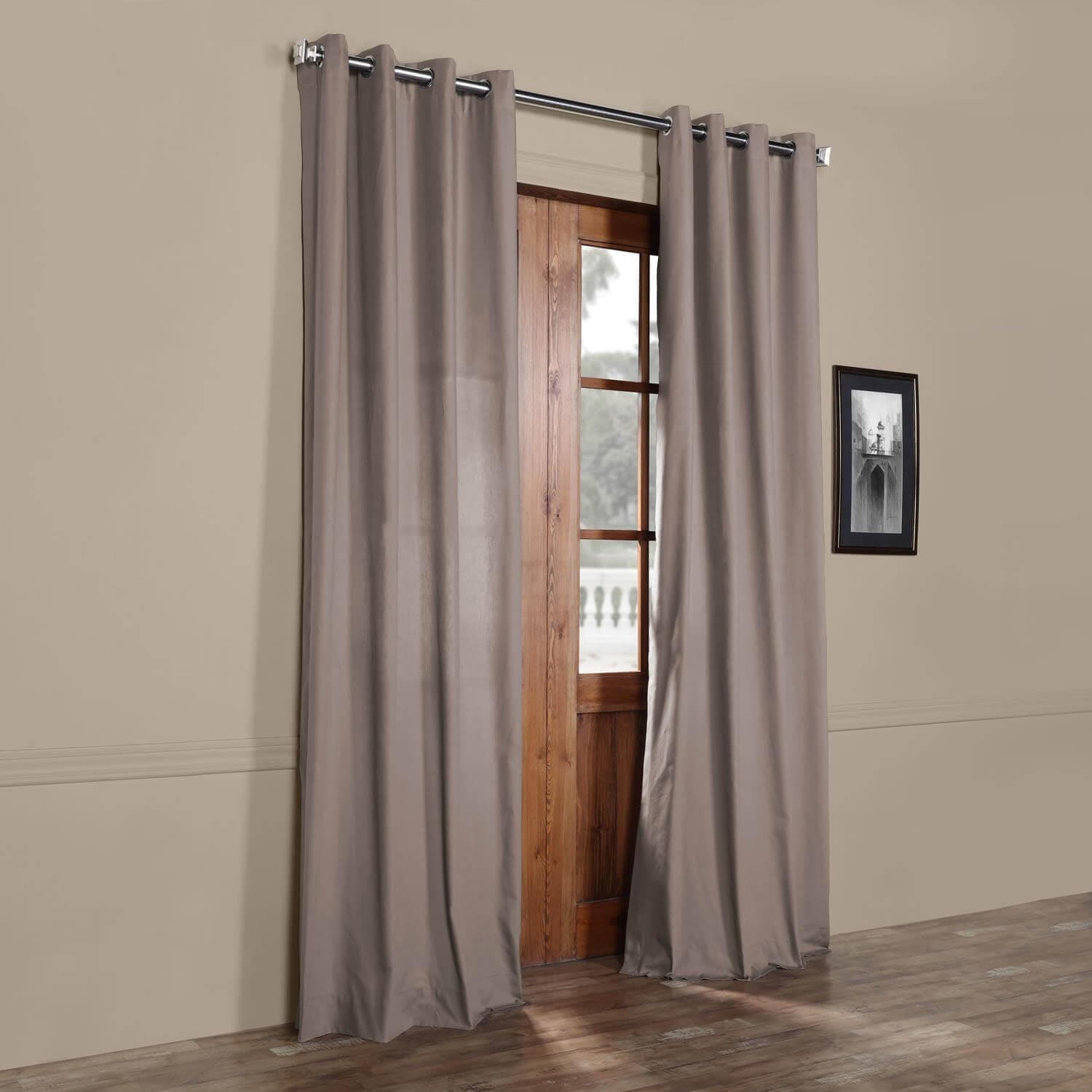 Premium Millstone Grey Grommet Blackout Curtains - 100% Cotton Thermal Insulated Drapes for Living Room & Bedroom - Noise Reducing & Energy Saving Window Treatments for Home Decor