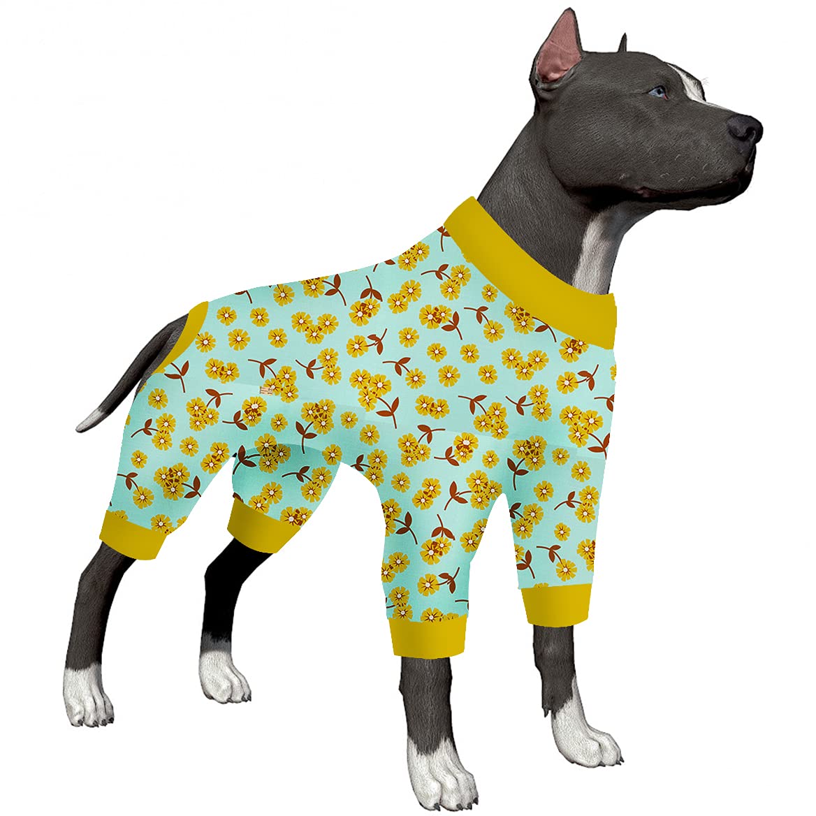 LovinPet Large Dog Bodysuits for Anxiety Relief & Sun Protection - Comfortable Stretchy Fabric with Flying Mint Flower Prints - Recovery Suit for Male & Female Dogs - Perfect for Parties, Travel & Outdoor Adventures