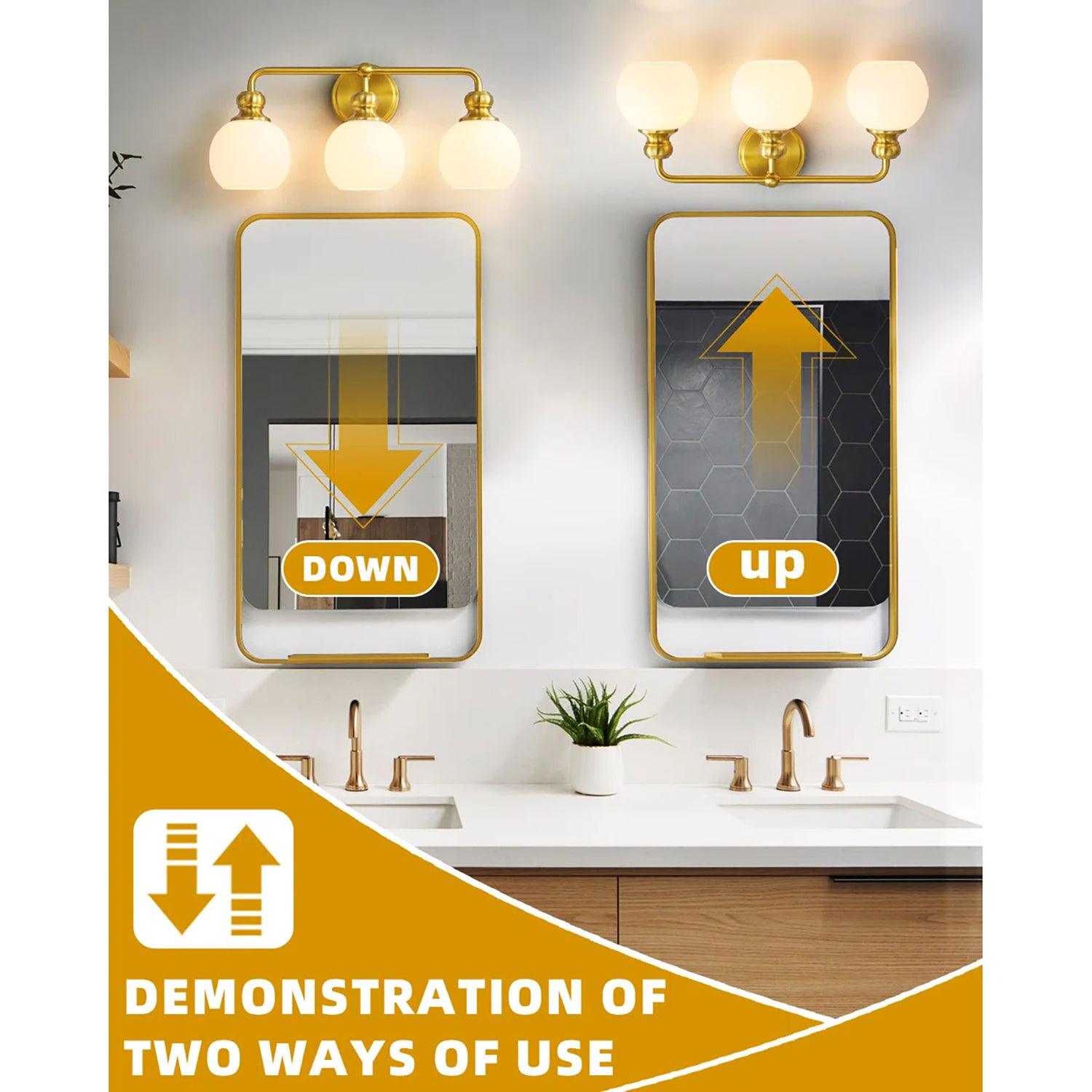 Modern Frosted Glass 3-Light Bathroom Vanity Light in Irvine Gold - Perfect for Master Bath, Powder Room, and Contemporary Home Decor