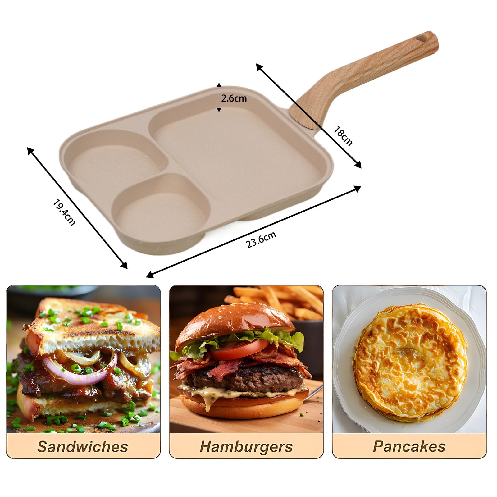 3-Cup Nonstick Omelette Skillet - Egg Frying Pan for Healthy Breakfast, Pancakes, Hamburgers & Bacon - Easy to Clean with Detachable Bakelite Handle - Compatible with Gas Stove & Induction Cooktop - Perfect for Home Cooking, Camping & RV Kitchens (2-Pack)