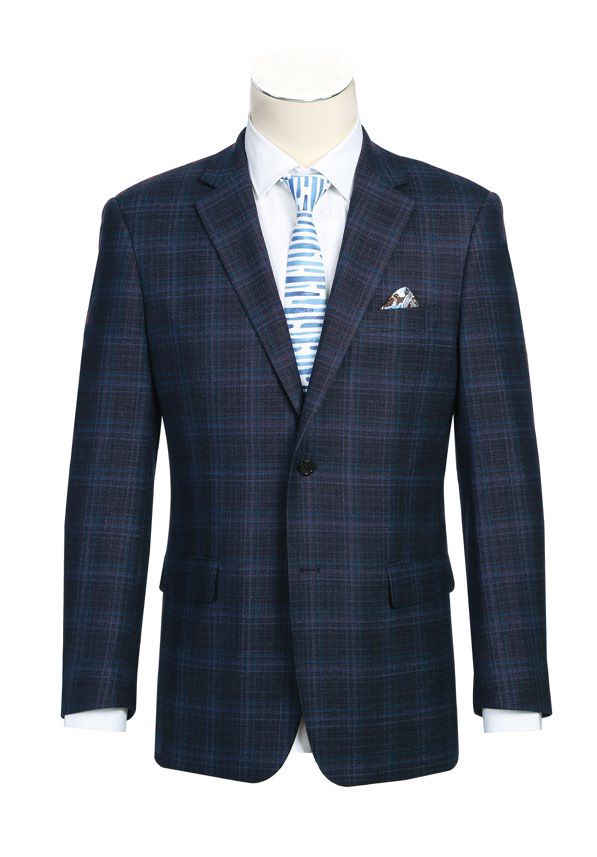 Alessandro Vitello by Renoir Wool Blend Stretch Checked Navy Blazer 561 15 | Men's Slim Fit Business Jacket for Office, Wedding & Formal Events