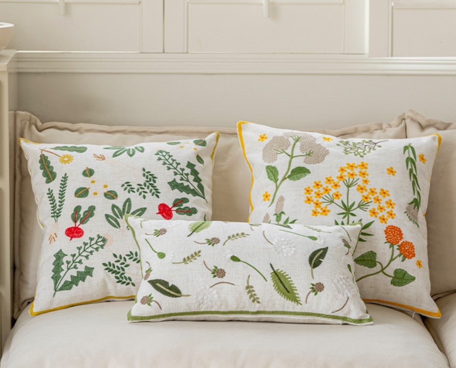 Spring Floral Decorative Throw Pillows for Couch - Farmhouse Style Embroidered Cotton Pillow Covers - Perfect for Sofa, Bed, Living Room & Home Decor