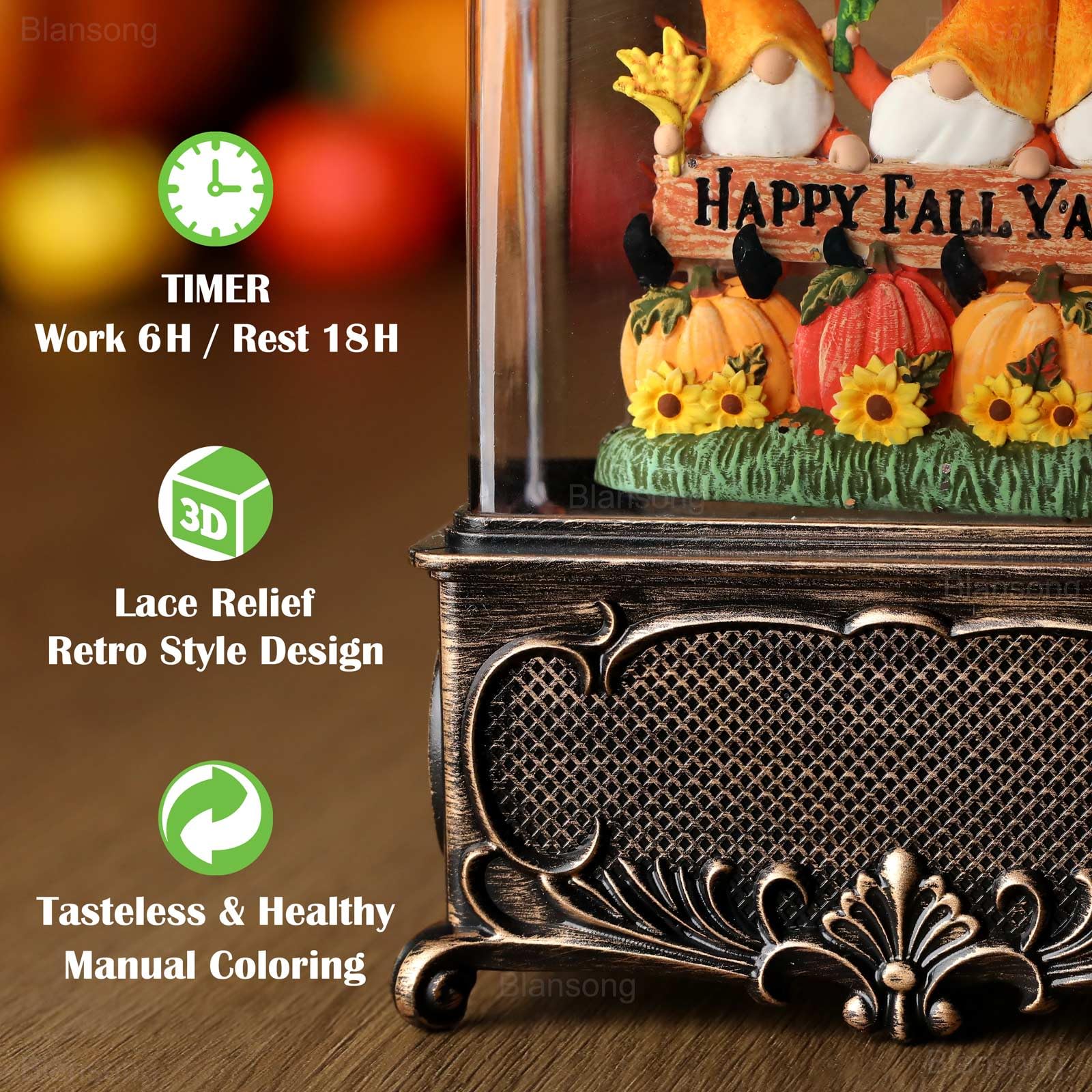 10.2 Inch Christmas Snow Globe Lantern with Timer - USB & Battery Powered Holiday Decor for Home, Party, Office (Autumn Harvest Theme) | Perfect for Christmas Tree Decorations, Gift Giving & Winter Home Decor