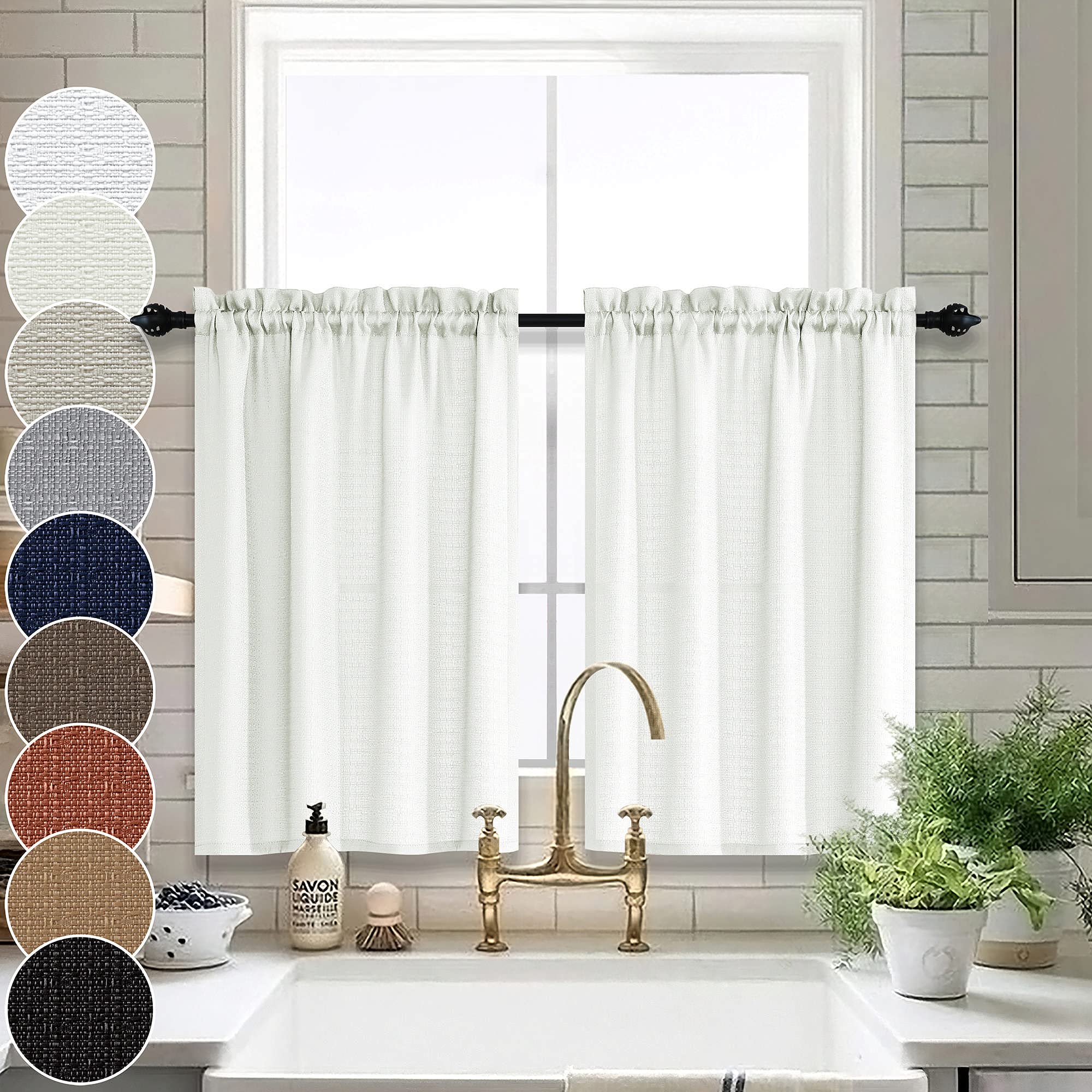Ivory Farmhouse Curtains 32x24 Inch - Rod Pocket Short Cafe Curtains for Kitchen, Bathroom & Bedroom - Off White Half Window Curtains for Rustic Home Decor & Cozy Spaces