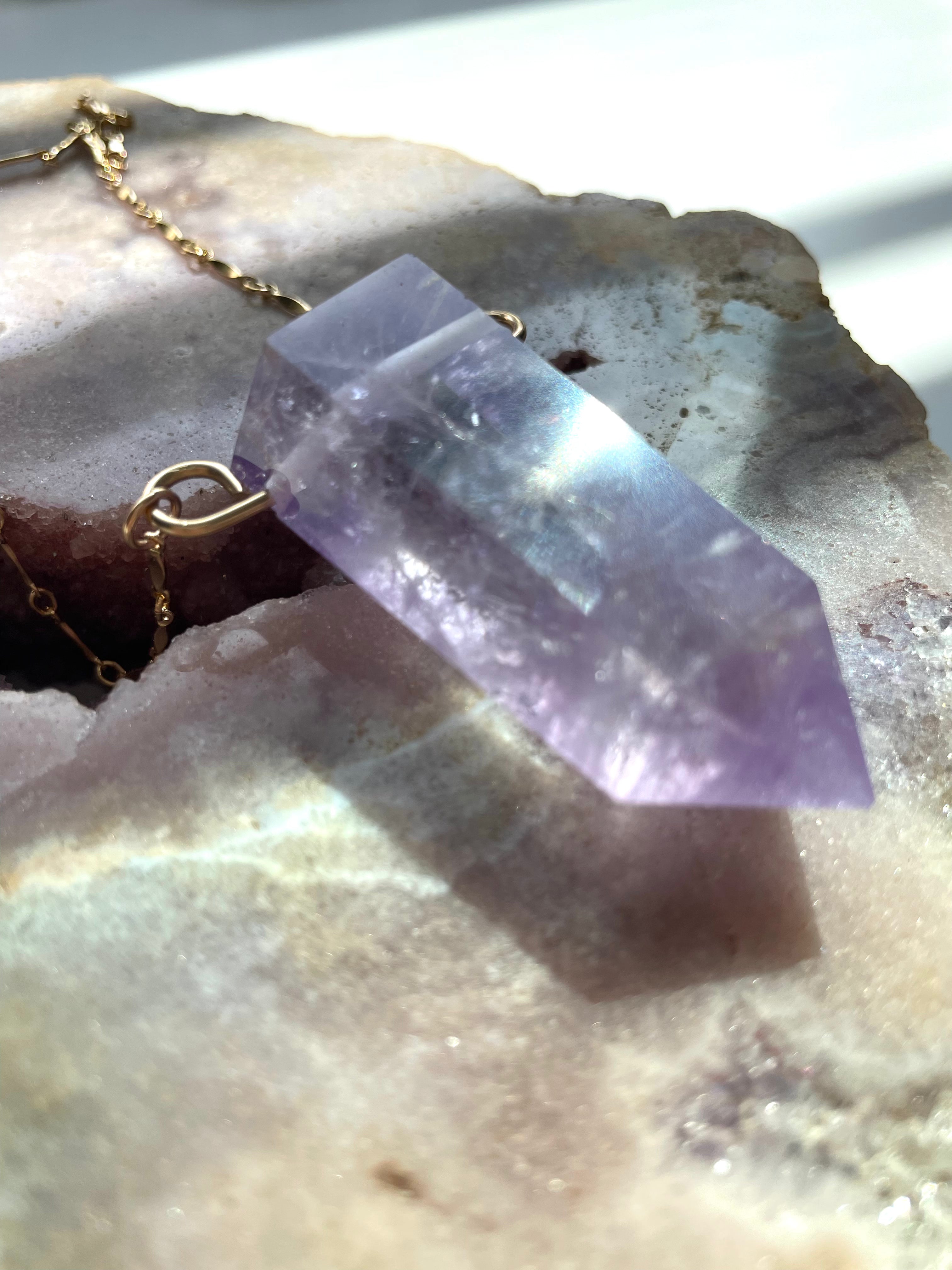 Extra Large Chunky Amethyst Crystal Tower Necklace - 14kt Gold Filled Healing Stone Jewelry for Meditation, Yoga & Spiritual Gifts