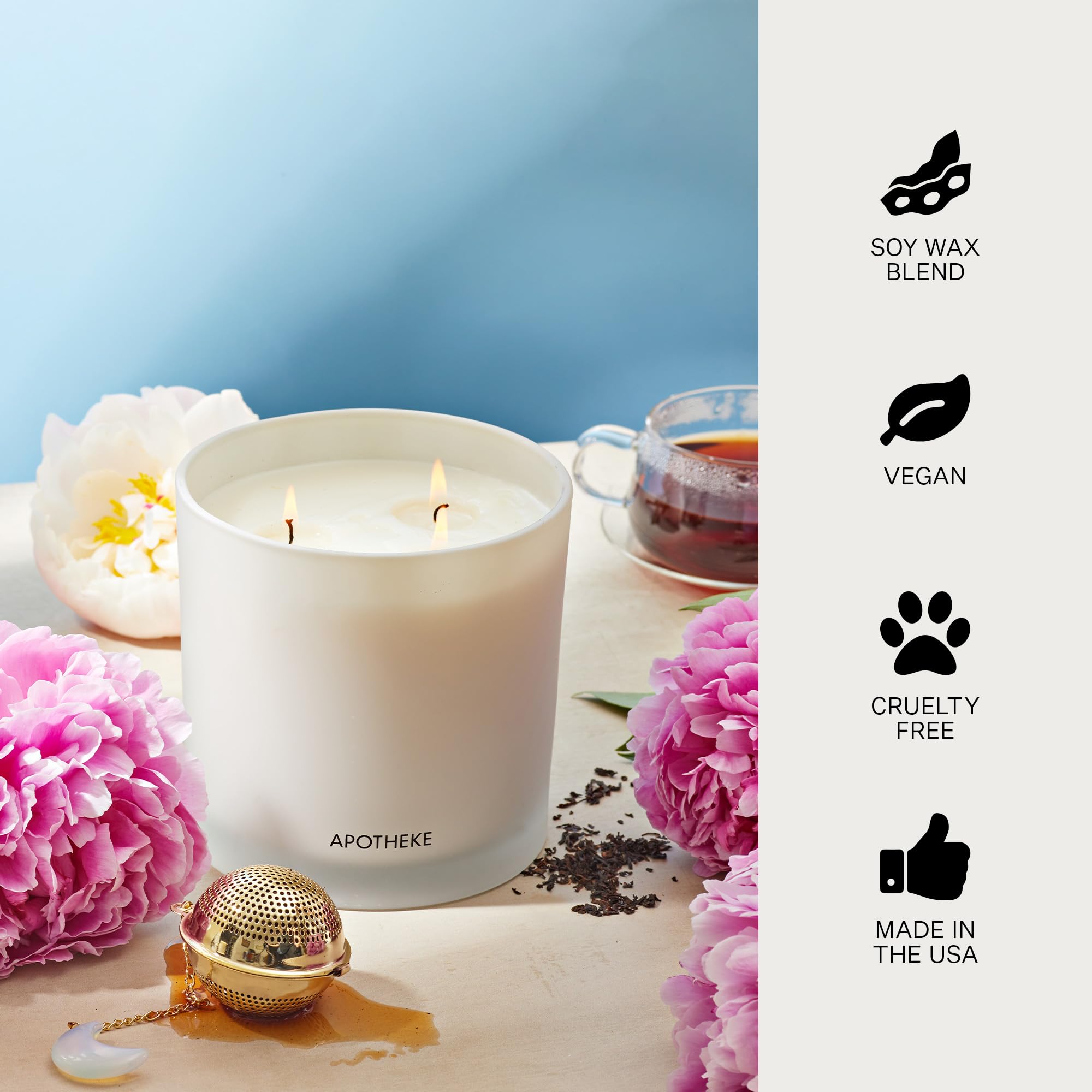 Premium Apotheke 3-Wick Scented Candles - Earl Grey Bitters Fragrance, Long-Lasting Soy Wax, 45+ Hour Burn Time - Perfect for Home Relaxation, Spa Nights & Cozy Evenings
