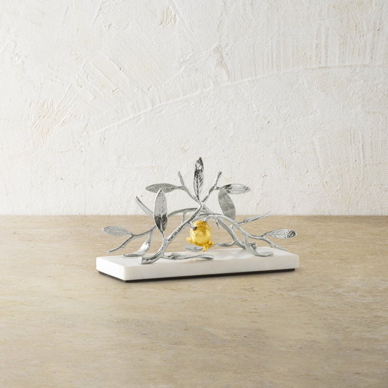 Elegant Pomegranate Silver & Gold Vertical Napkin Holder - Perfect for Wedding, Party, and Holiday Table Decor