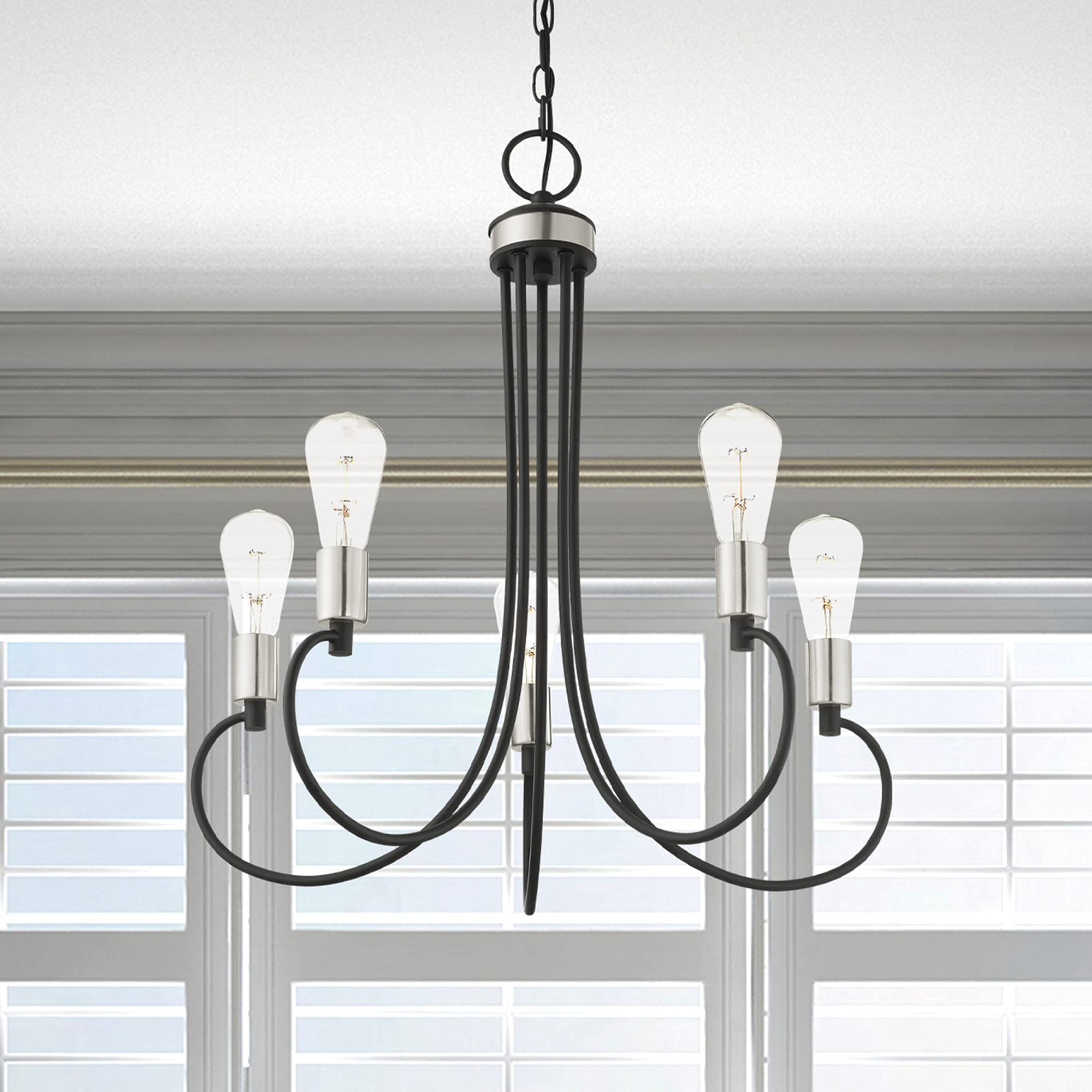 Livex Lighting 42925-04 5-Light Black Chandelier - Modern Ceiling Fixture for Dining Room, Bedroom & Living Room Decor