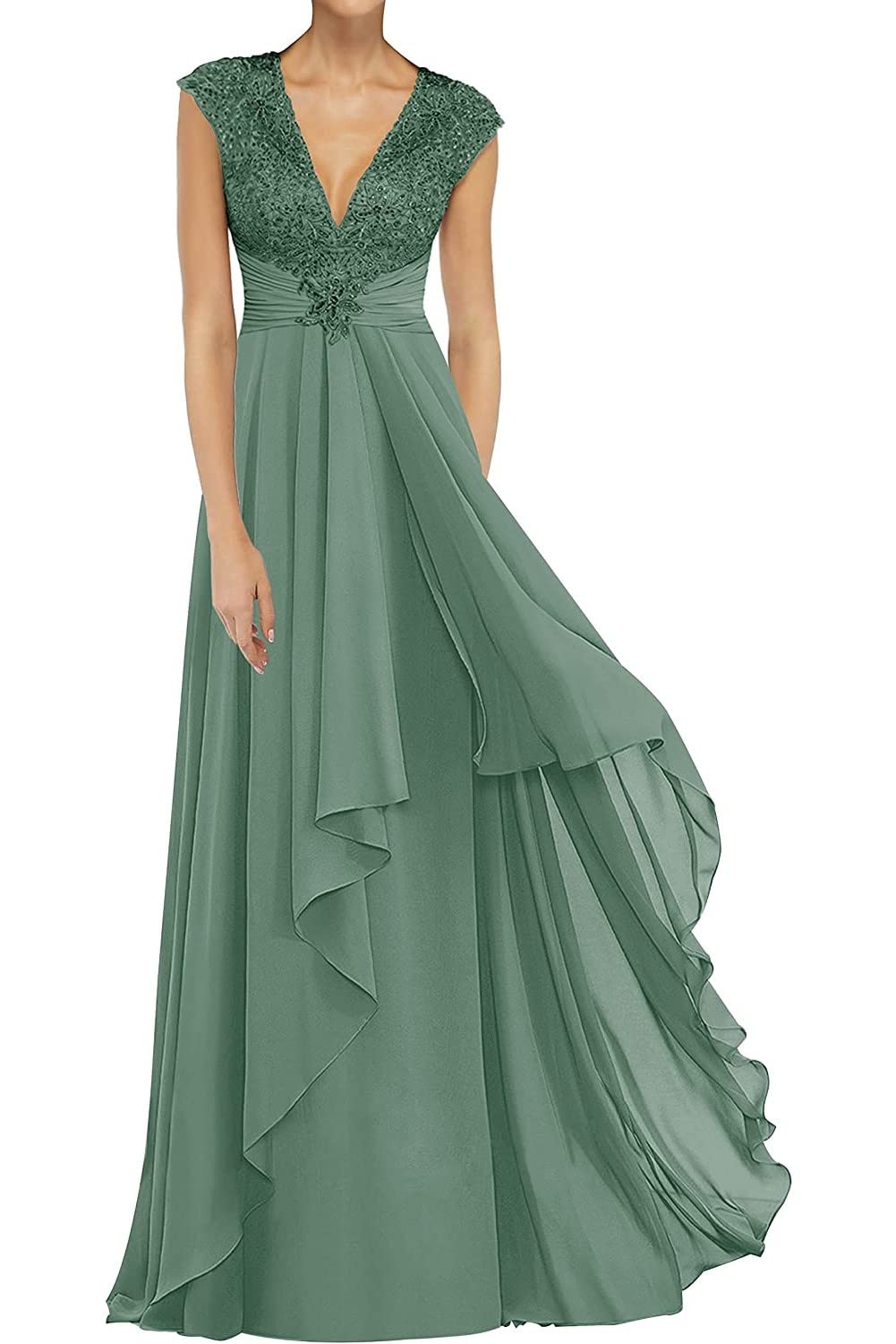 Elegant Chiffon Long Evening Gown with Lace - Mother of The Bride Dress for Wedding Guest | Perfect for Formal Events, Ceremonies & Special Occasions