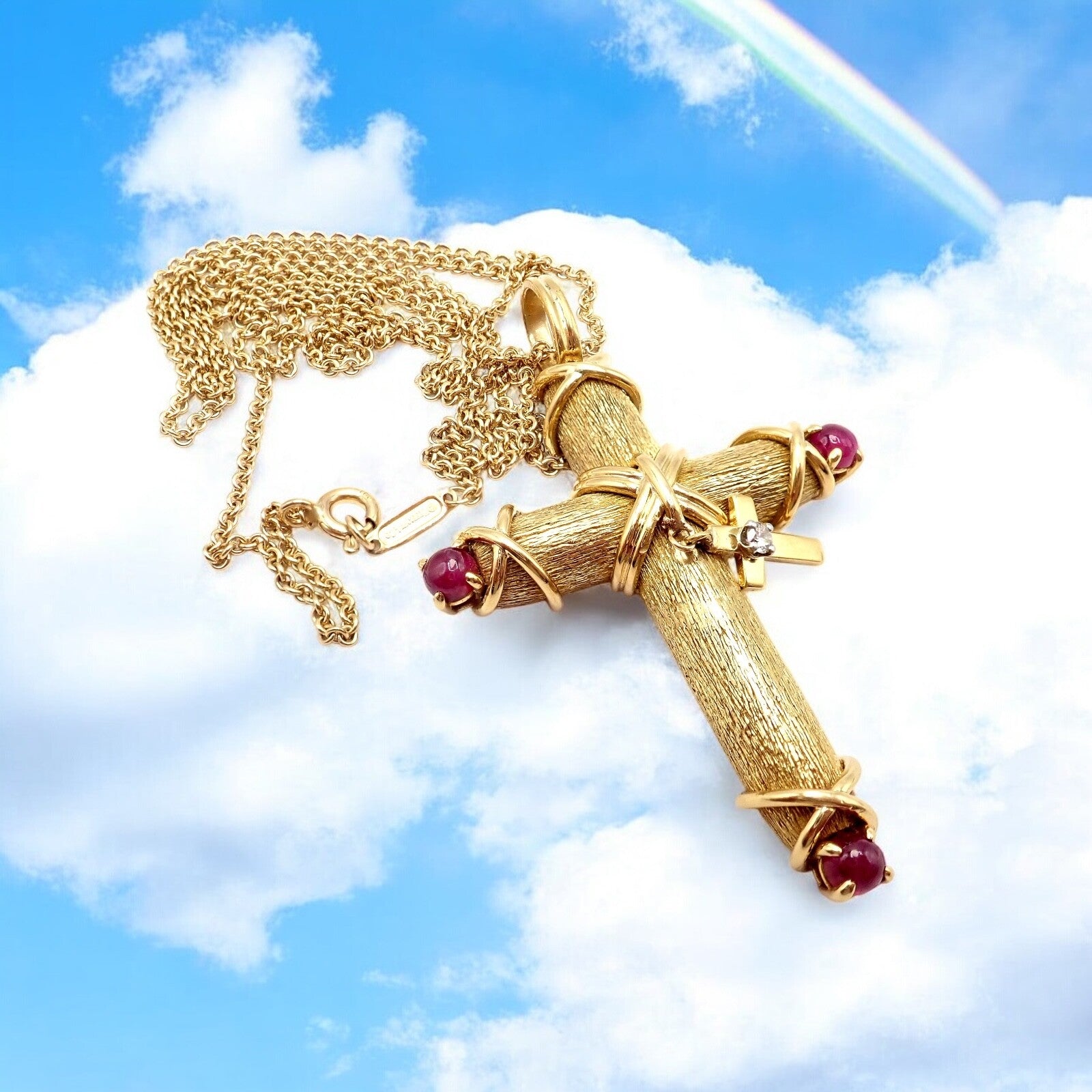 Tiffany & Co Schlumberger 18k Yellow Gold Ruby Diamond Cross 24