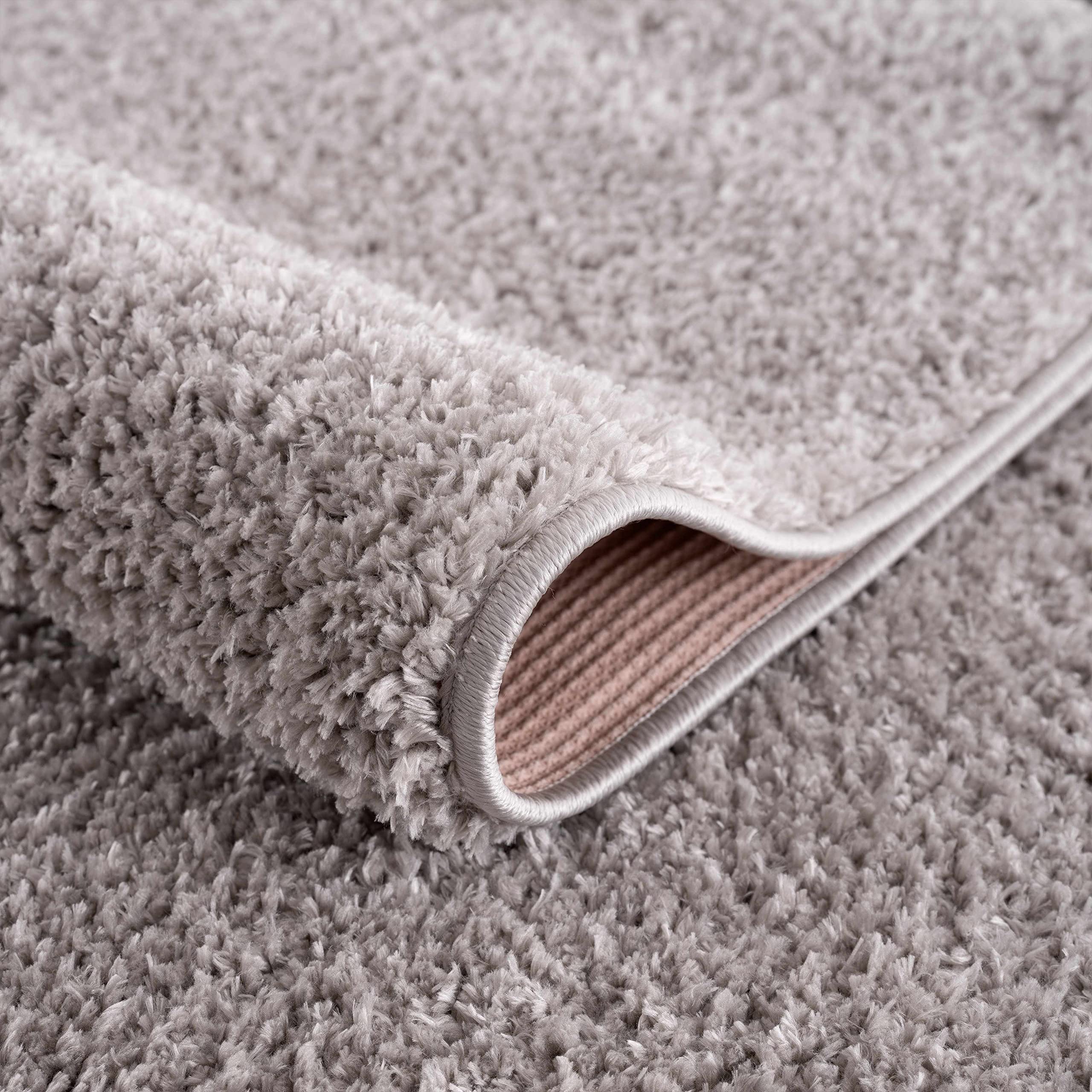 Judy Machine Washable Solid Shag Rug - Soft Fluffy Plush High Pile Area Carpet for Living Room & Bedroom - Light Grey, 5'3