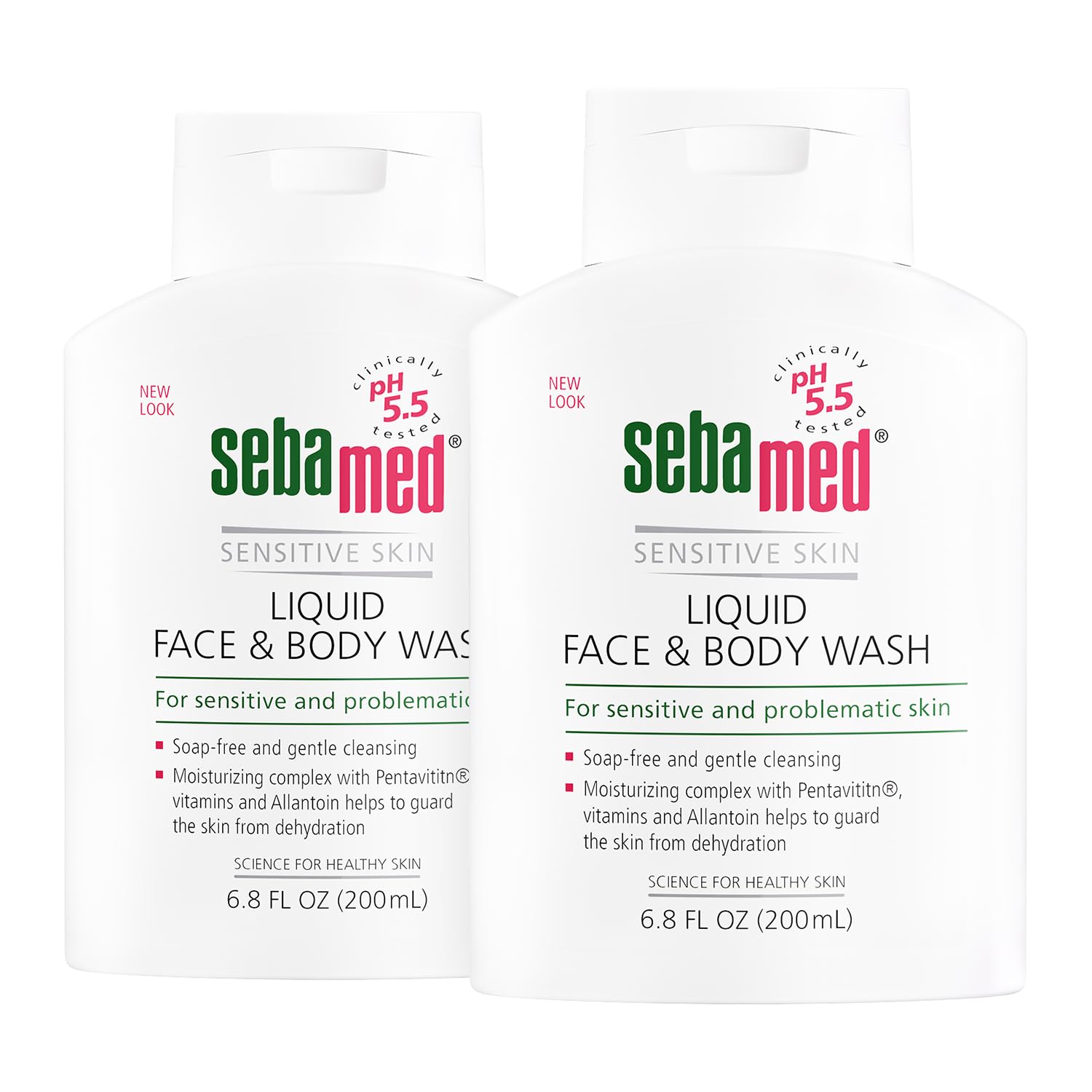 Sebamed pH 5.5 Liquid Face & Body Wash - Dermatologist Recommended Mild Hydrating Cleanser for Sensitive Skin - 6.8 fl oz (200ml) Pack of 2 - Gentle Daily Cleansing for Face, Body & Baby Care