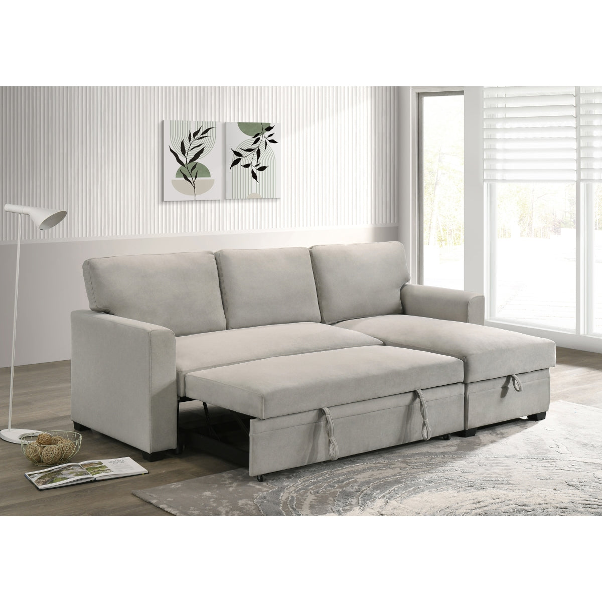 Beige 2-Piece Sectional Sofa with Pull-Out Sleeper & Reversible Storage Chaise - Perfect for Small Spaces, Guest Rooms, and Cozy Living Rooms