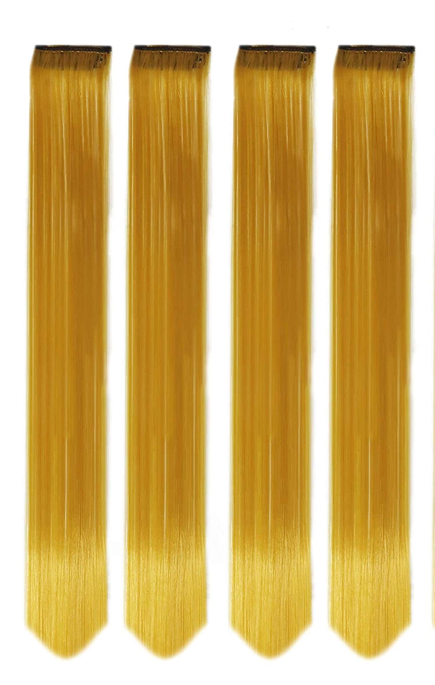 Rapidsflow® 4-Piece Straight Colored Hair Extensions for Women & Girls - 100% Real Human Hair Highlights - Golden Blonde - Perfect for Parties, Cosplay & Daily Styling