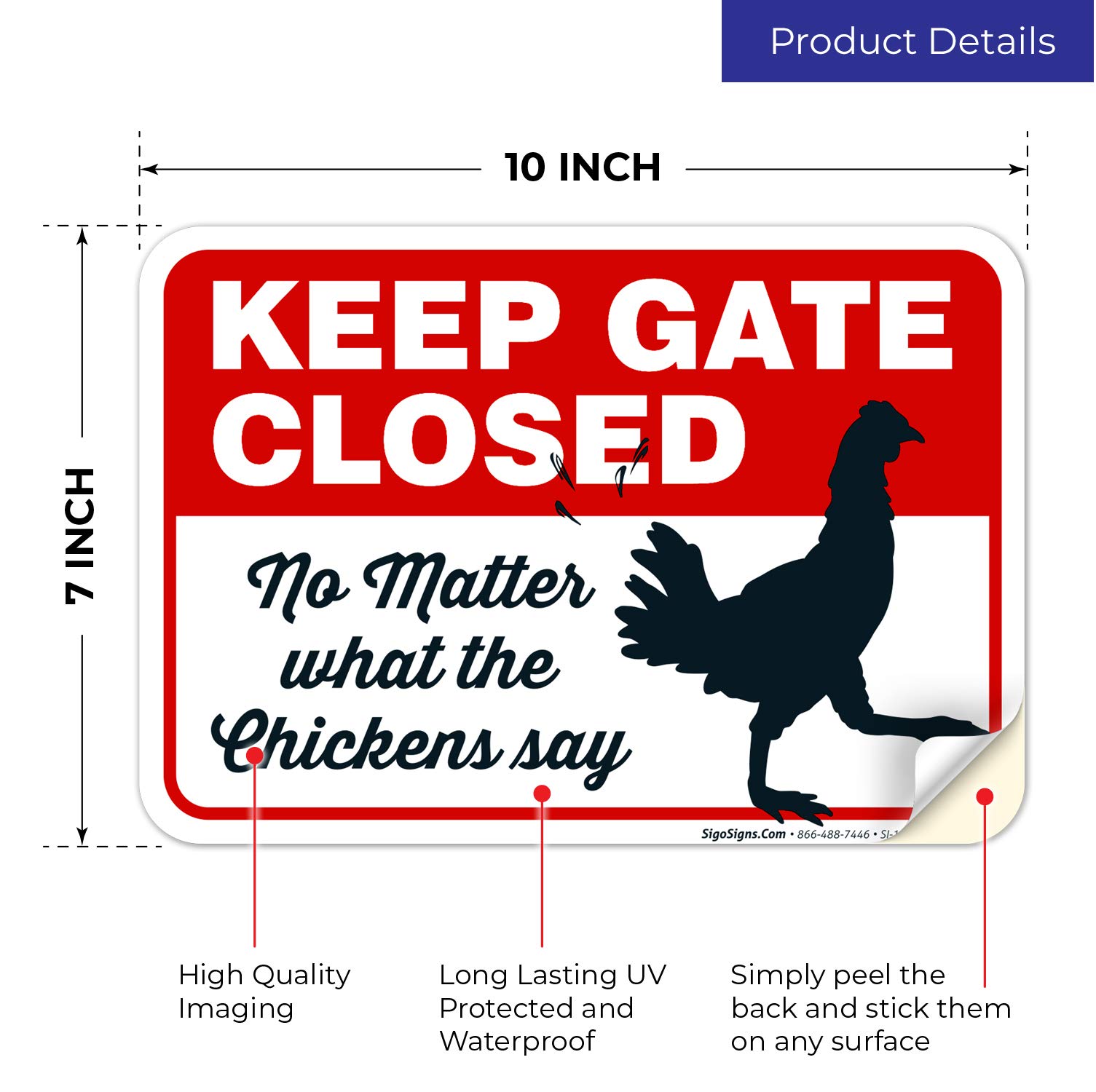 Funny Chicken Coop Sign - 'Keep Gate Closed No Matter What The Chickens Say' - 10x7 Inches Weatherproof Vinyl Decal - Made in USA - Perfect for Farmhouse Decor & Poultry Enthusiasts