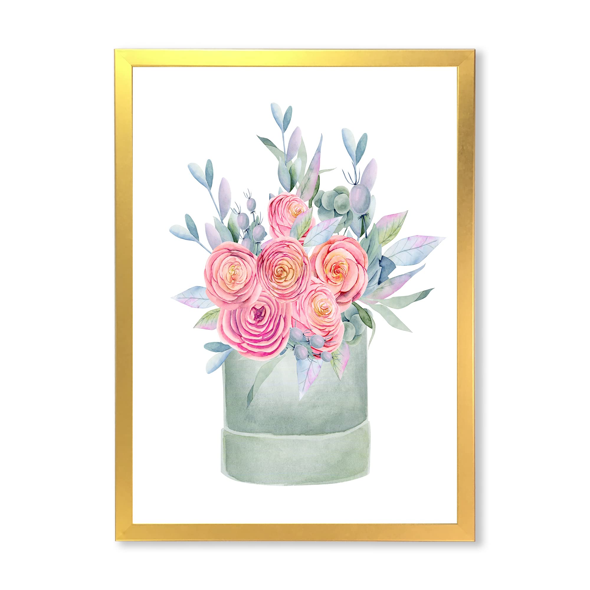 Farmhouse Framed Wall Art with Pink Roses - DesignQ Elegant Gift Box for Home Decor, Living Room, Bedroom & Wedding