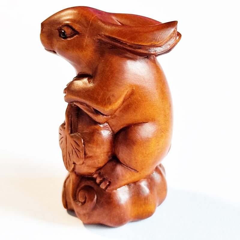 Hand Carved Boxwood Netsuke - Exquisite Rabbit Design Y8611-2 | Traditional Japanese Art Collectible | Perfect for Display, Gift Giving & Anime Enthusiasts