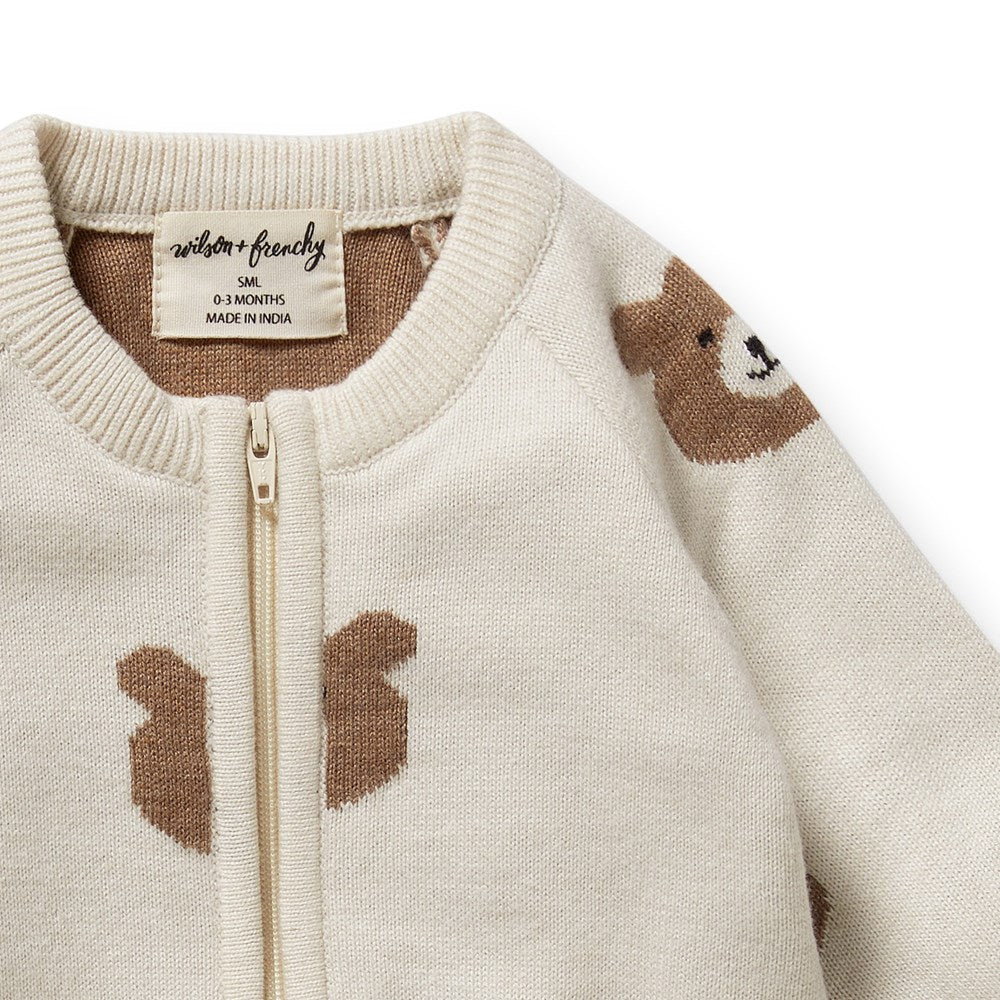 Beary Cute Organic Cotton Knitted Jacquard Baby Grow Suit - Soft & Breathable Newborn Romper for Playtime & Photo Shoots