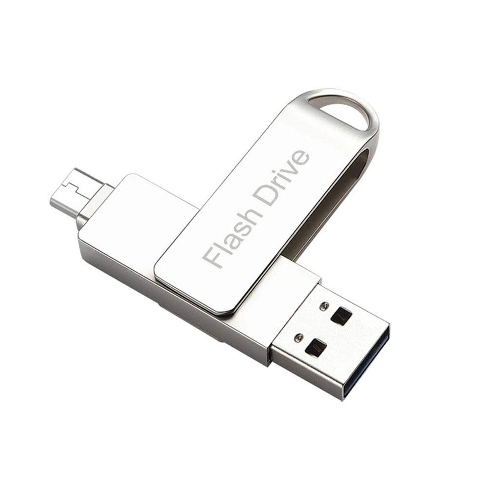 64GB USB 3.0 & USB C Dual Flash Drive - High Speed 2-in-1 Thumb Drive with Aluminum Waterproof Design - Compatible with Smartphones, Tablets, PCs (Silver, 128GB) - Perfect for Data Transfer, Backup & Portable Storage for Work, School & Travel