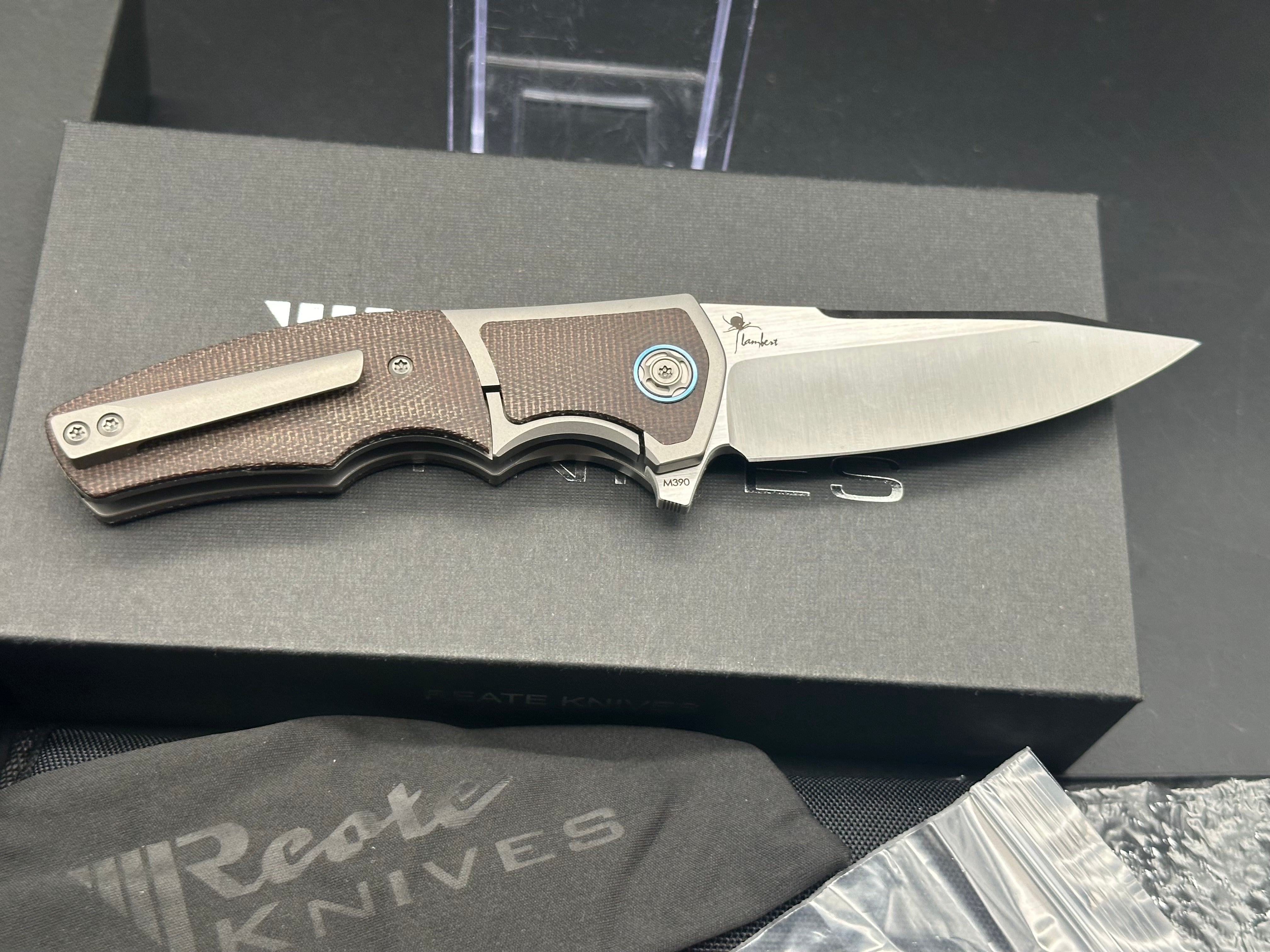 Reate Kirby Mini Crossroads Folding Knife - M390 Steel Blade, Titanium & Green Micarta Handle - EDC Pocket Knife for Camping, Hiking, and Outdoor Survival