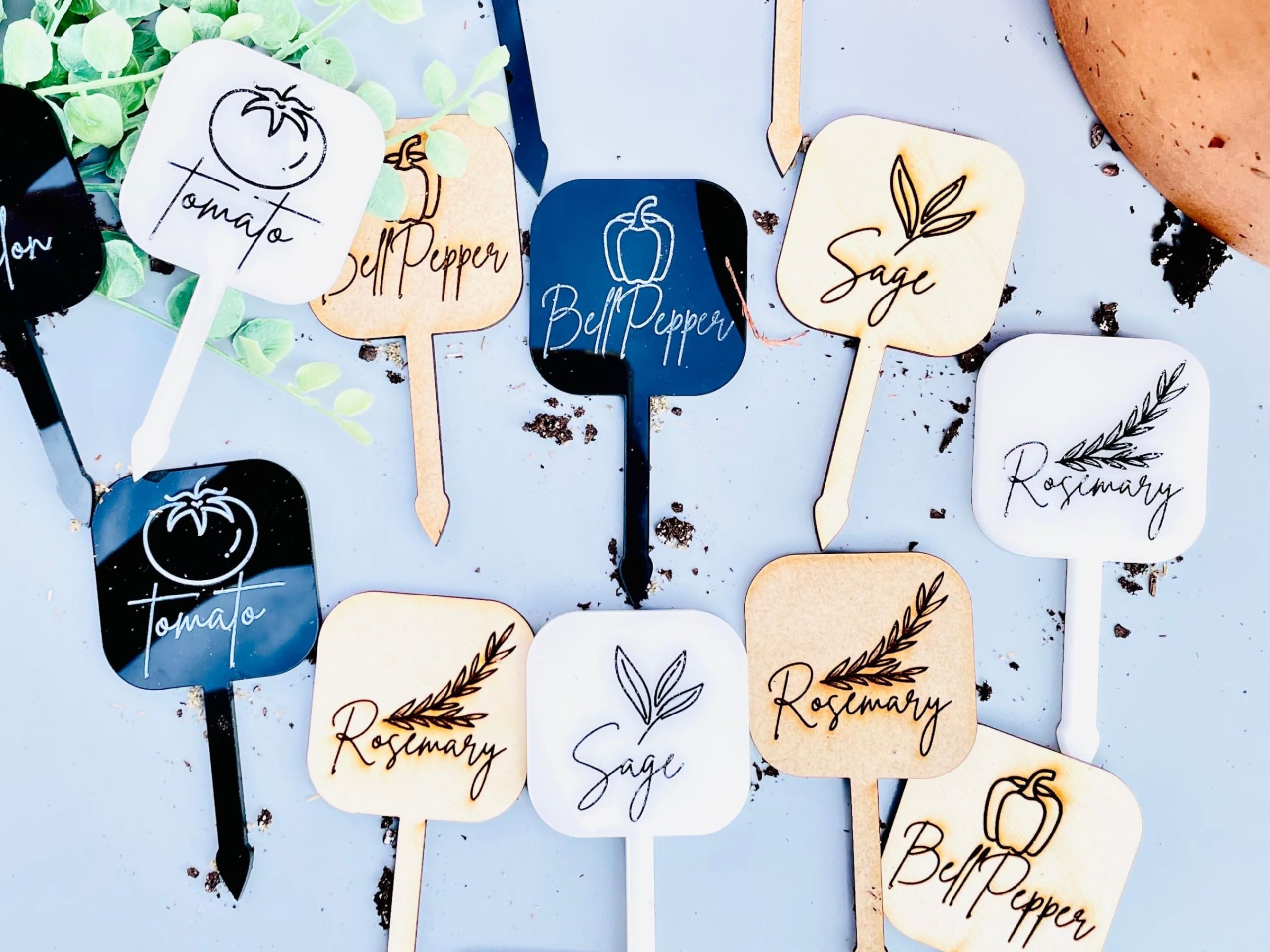 Handmade Acrylic Garden Stakes - Custom Herb Plant Markers for Vegetable Gardens, Personalized Plant Labels (Rosemary Design, MDF Material) - Perfect Gardening Gift for Mom & DIY Home Garden Decor