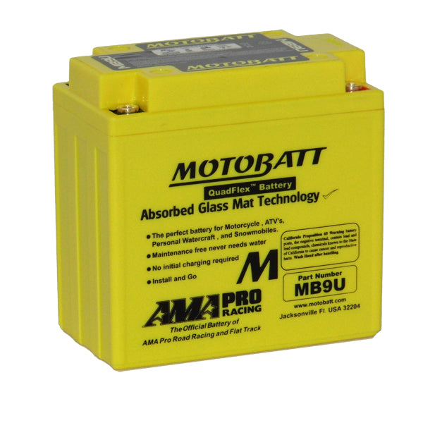 Motobatt MB9U 12V 11Ah AGM Motorcycle Battery - High Performance, Maintenance-Free Power for Harley, Honda, Kawasaki & More - Perfect for Cruisers, Touring Bikes & Off-Road Adventures