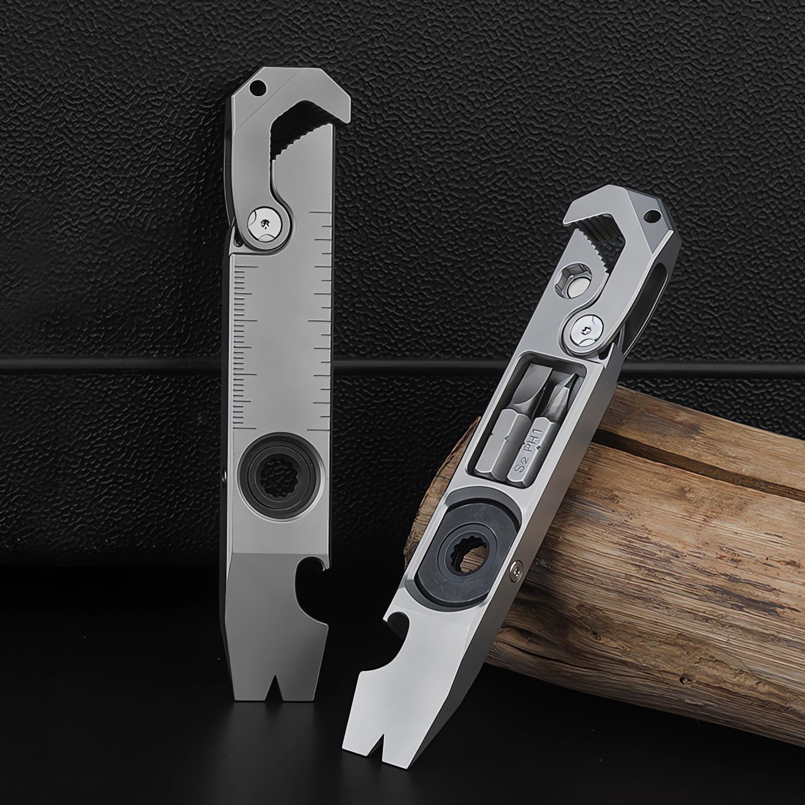 Premium Titanium Pry Bar Multi-Tool - EDC Pocket Tool with Bottle Opener, Wrench, Ratchet Screwdriver & Nail Puller | Compact Crowbar for Camping, Hiking, Survival & Everyday Carry