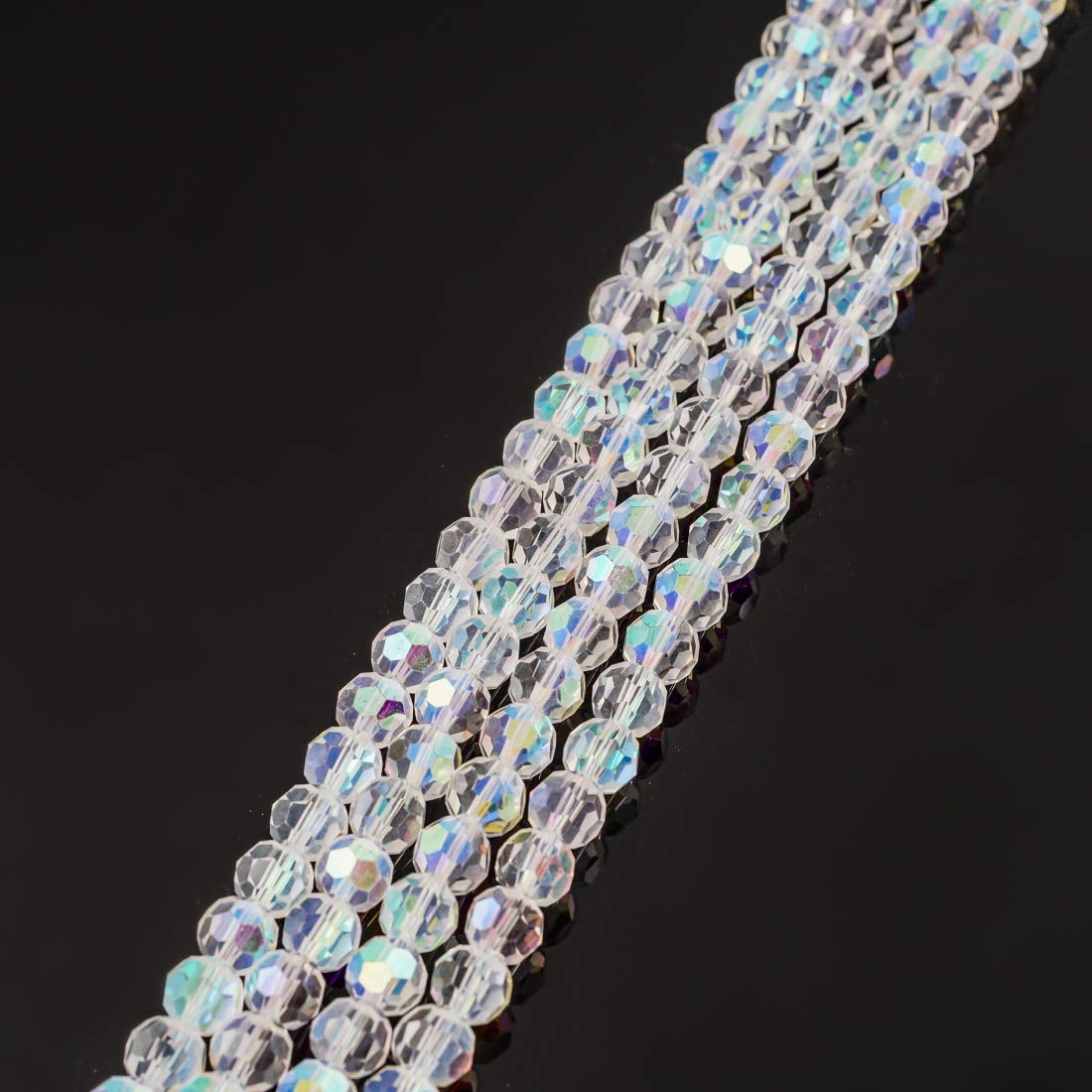 5 Strands Czech 8mm Faceted Round Crystal Glass Loose Beads Spacers Bulk (330-340pcs) - AB Finish for DIY Jewelry Making, Bracelets, Necklaces & Craft Projects - Perfect for Wedding, Party & Gift Accessories