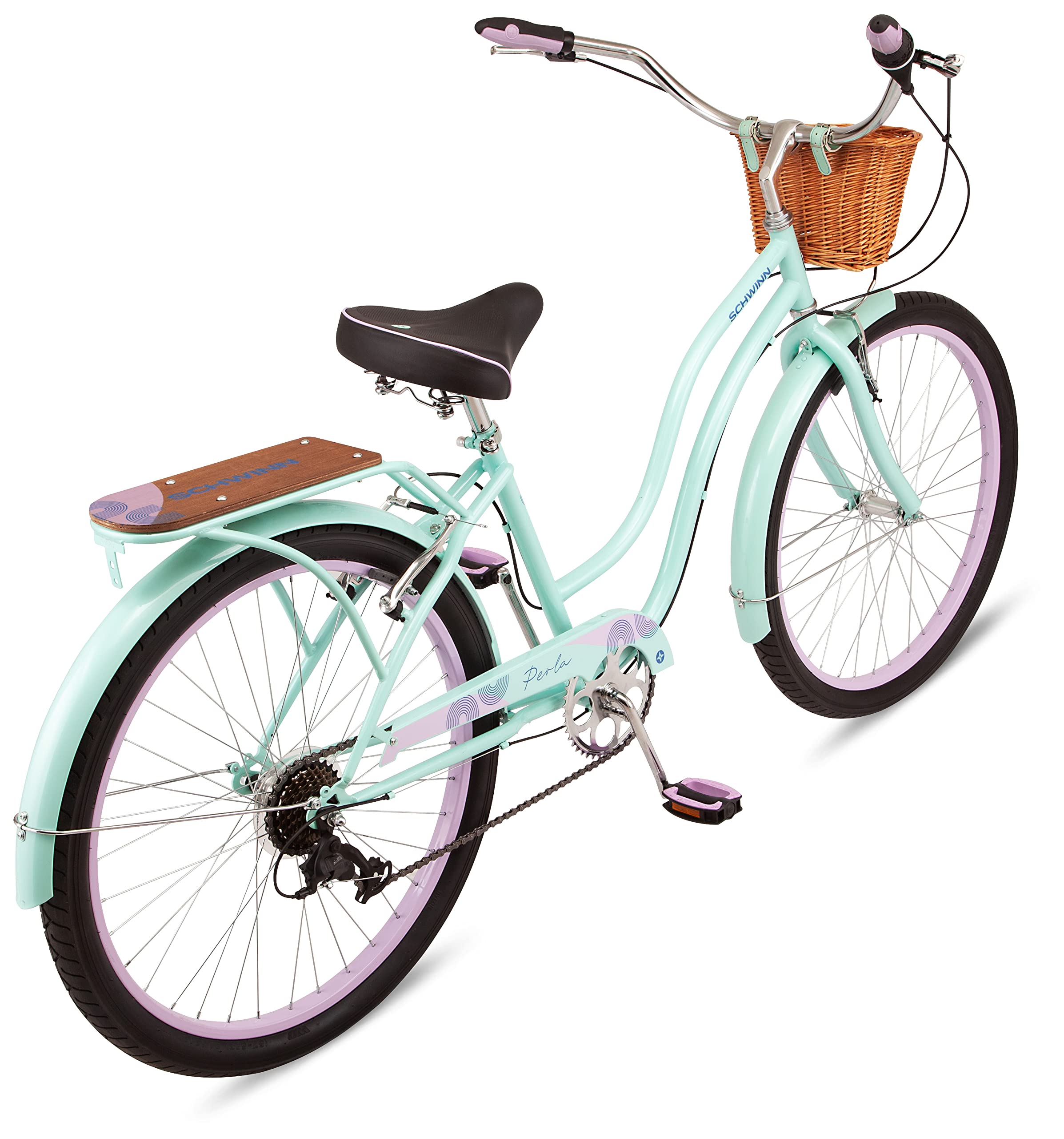 Schwinn Perla 26 Inch 7-Speed Cruiser Bike for Women & Men - Comfortable Quilted Seat, Linear Pull Brakes, Upright Riding Position - Perfect for Beach Rides, City Commuting & Leisure Cycling