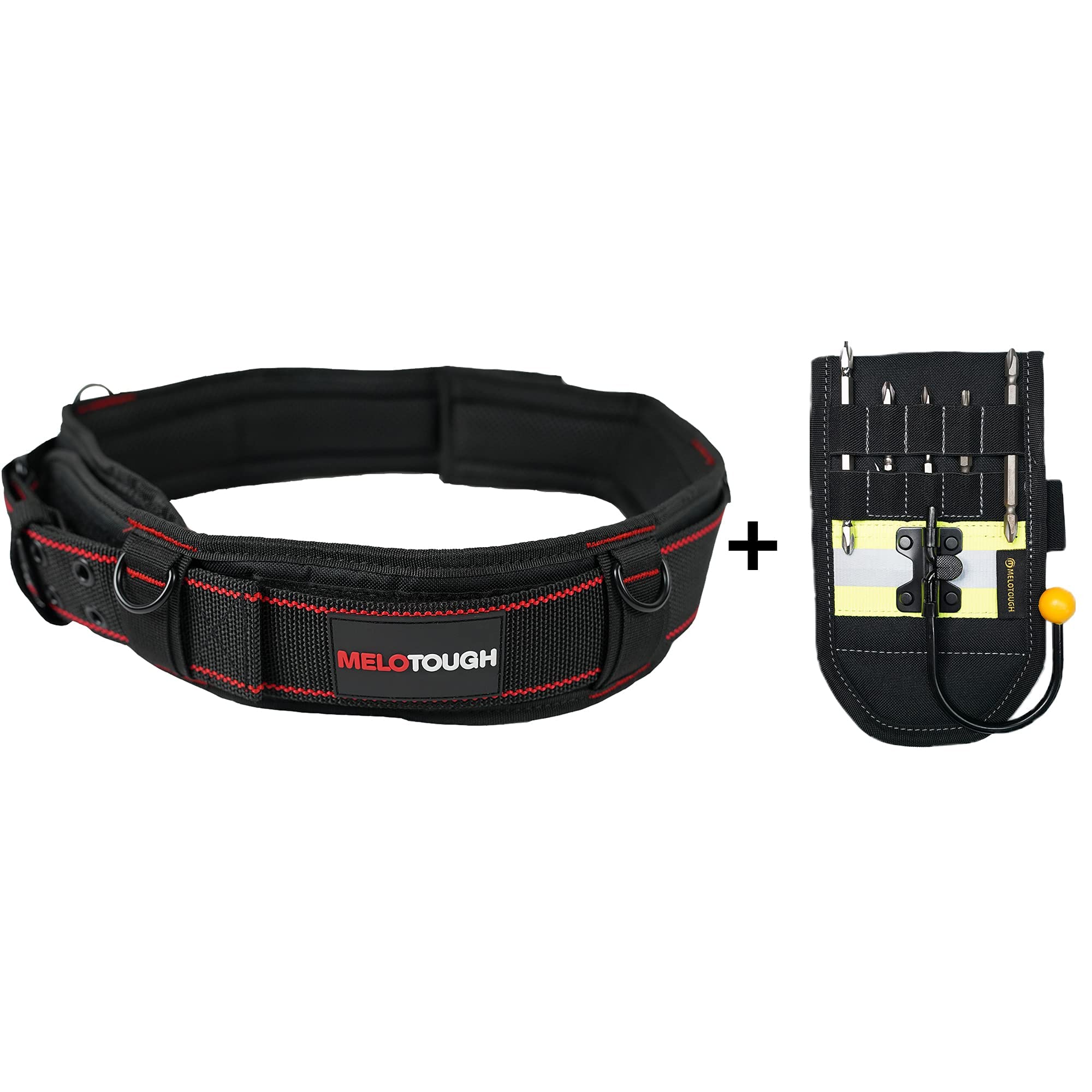 **MELOTOUGH Heavy Duty Padded Tool Belt for Men with D-Ring & Cordless Drill Holder – Adjustable Power Tool Belt with Drill Bit Storage – Perfect for Construction, Carpentry, and DIY Projects**