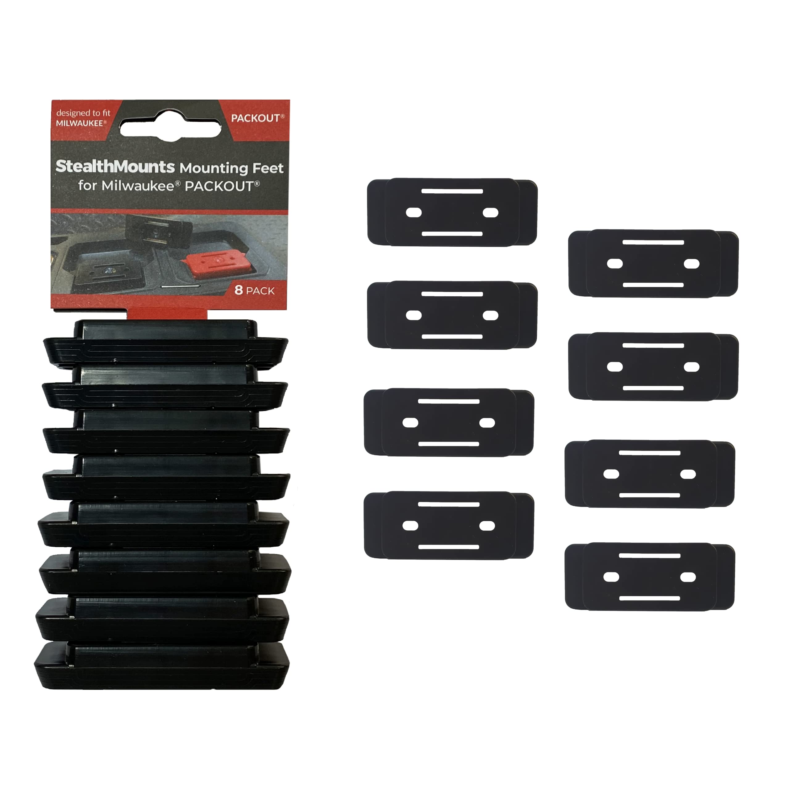 StealthMounts Packout Feet - 8 Pack Black Mounting Feet for Milwaukee Packout System | Heavy Duty Tool Organization | Workshop, Job Site & Truck Storage Accessories