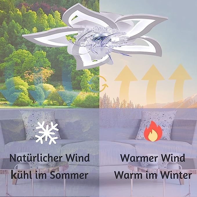 Modern & Quiet Wildcat LED Ceiling Fan with Remote Timer - 50W Flower-Shaped Ceiling Light for Bedroom, Living Room & Office - Energy Efficient Cooling & Stylish Home Decor