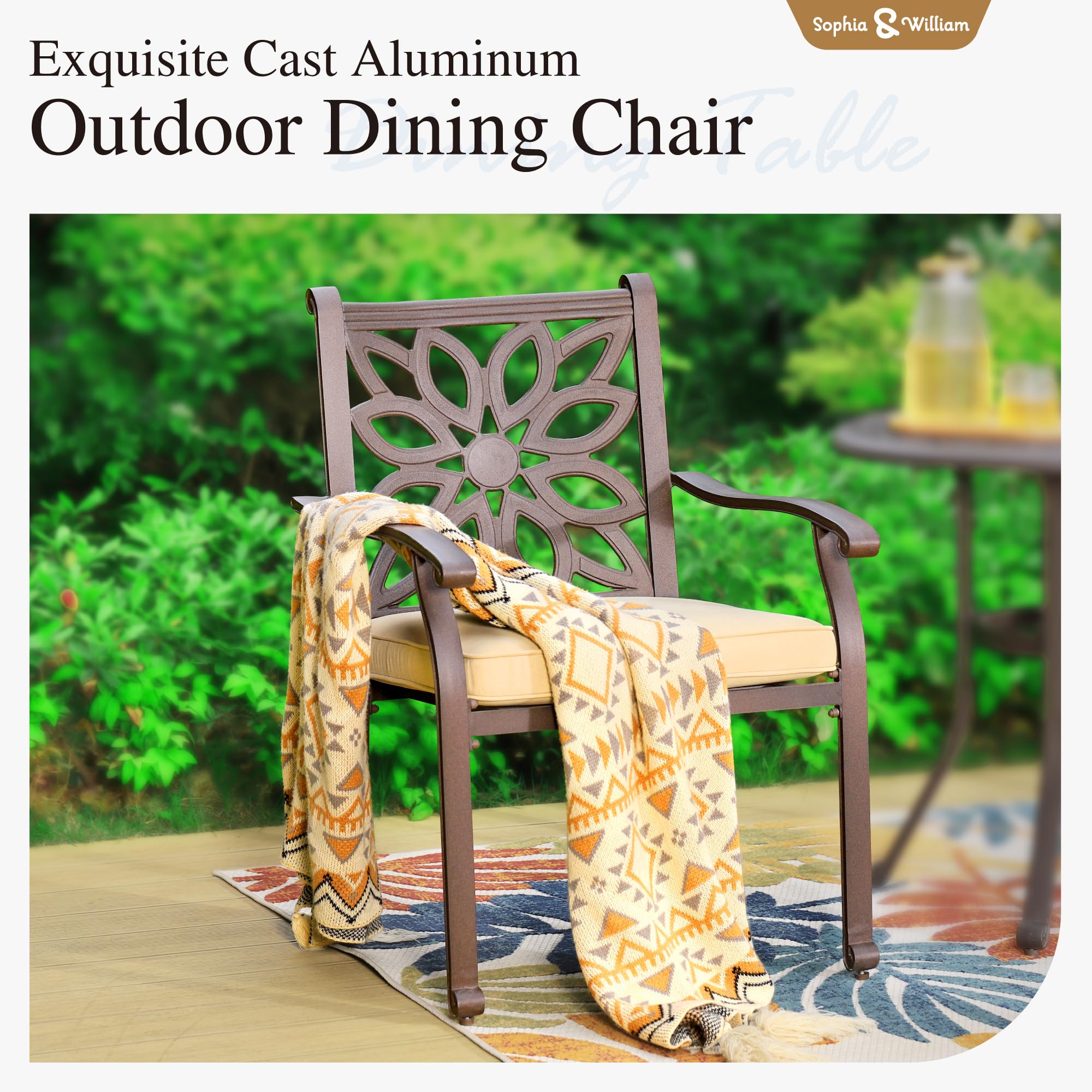 Sophia & William 3-Piece Patio Bistro Set - Cast Aluminum Outdoor Dining Table with 2 Chairs & 1.97