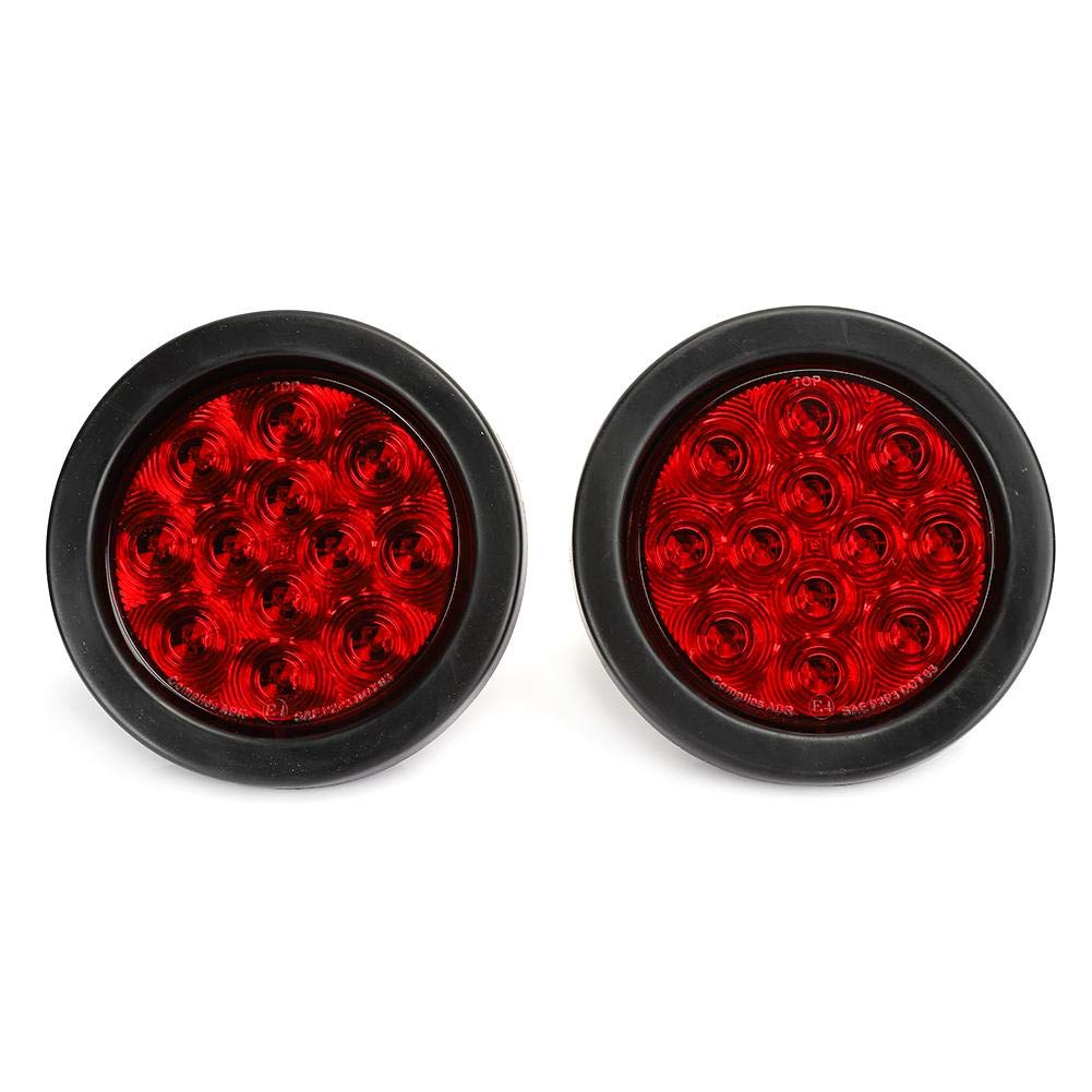 2PCS 4-Inch 12 LED Round Red Brake Tail Lights - LED Signal Lights for Trucks, Trailers, ATVs & RVs (12V) - Durable & Bright for Night Driving & Off-Road Adventures