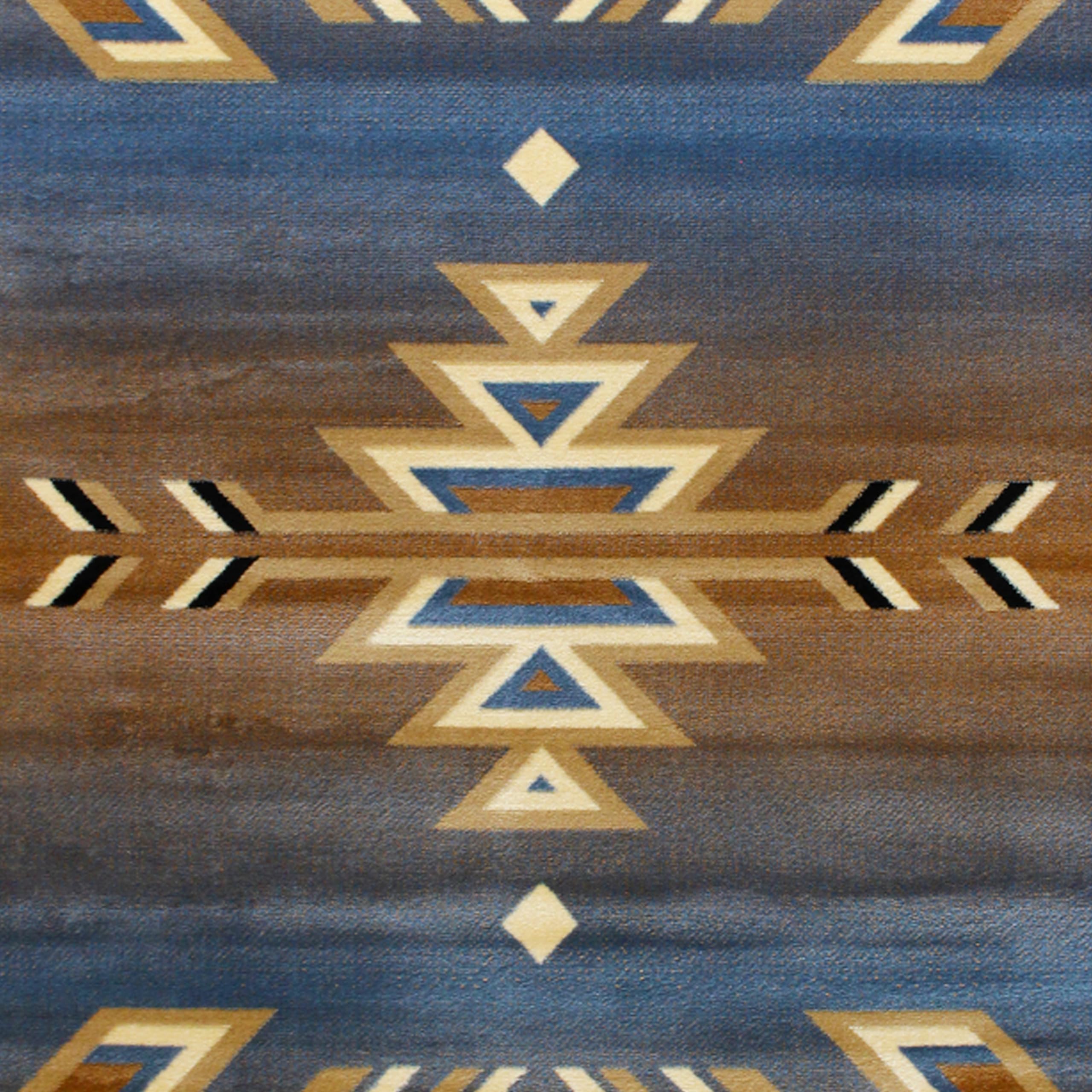 EMMA + OLIVER Reno Olefin Accent Rug 6x9 Feet - Southwestern Geometric Arrow Pattern in Blue, Black, Beige & Ivory - Stain & Moisture Resistant Indoor Outdoor Rug with Jute Backing - Perfect for Living Room, Bedroom, or Patio Decor