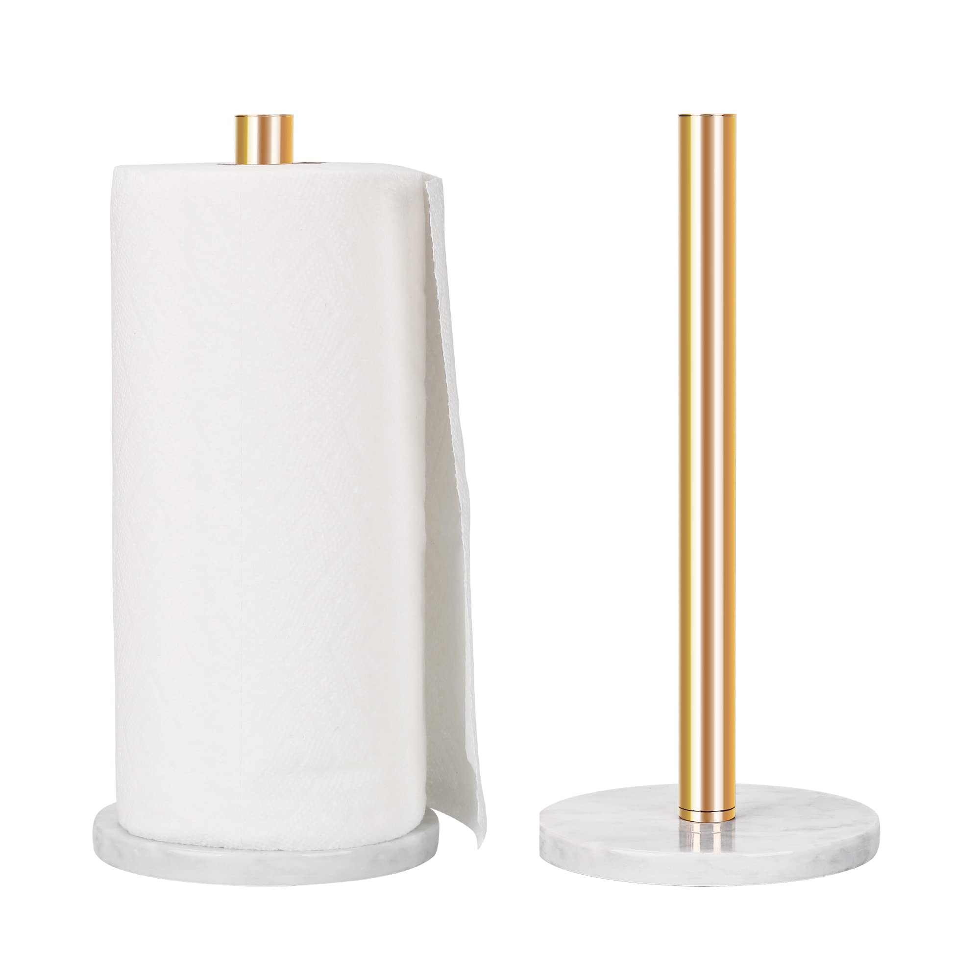 Premium Marble Paper Towel Holder - 5.9 Inch Gold Standing Dispenser with Sturdy Base for Standard & Jumbo Rolls - Perfect for Kitchen Countertops, Bathroom Vanity & Office Use (YGC020)